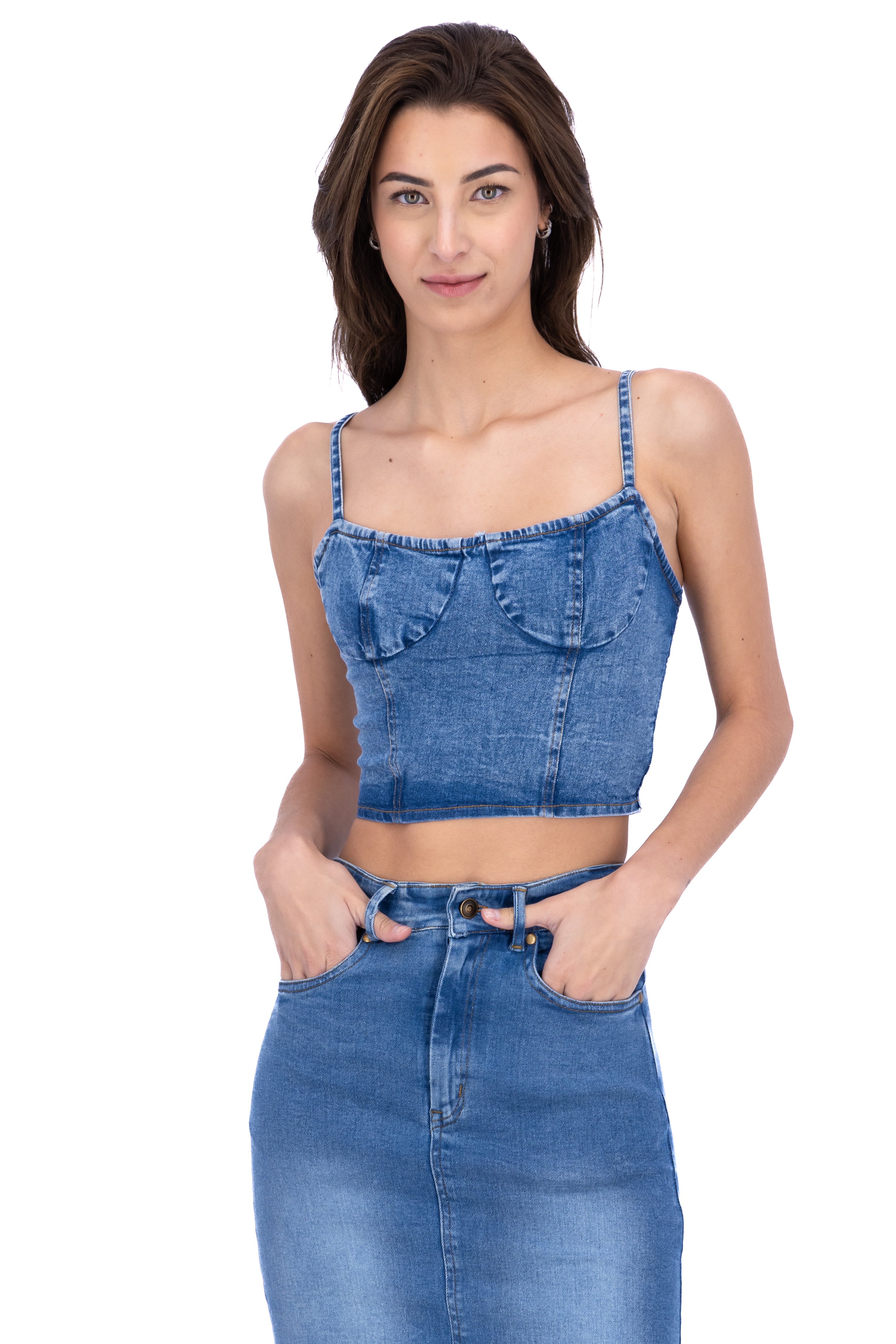 Top cropped liso MEDIUM WASH