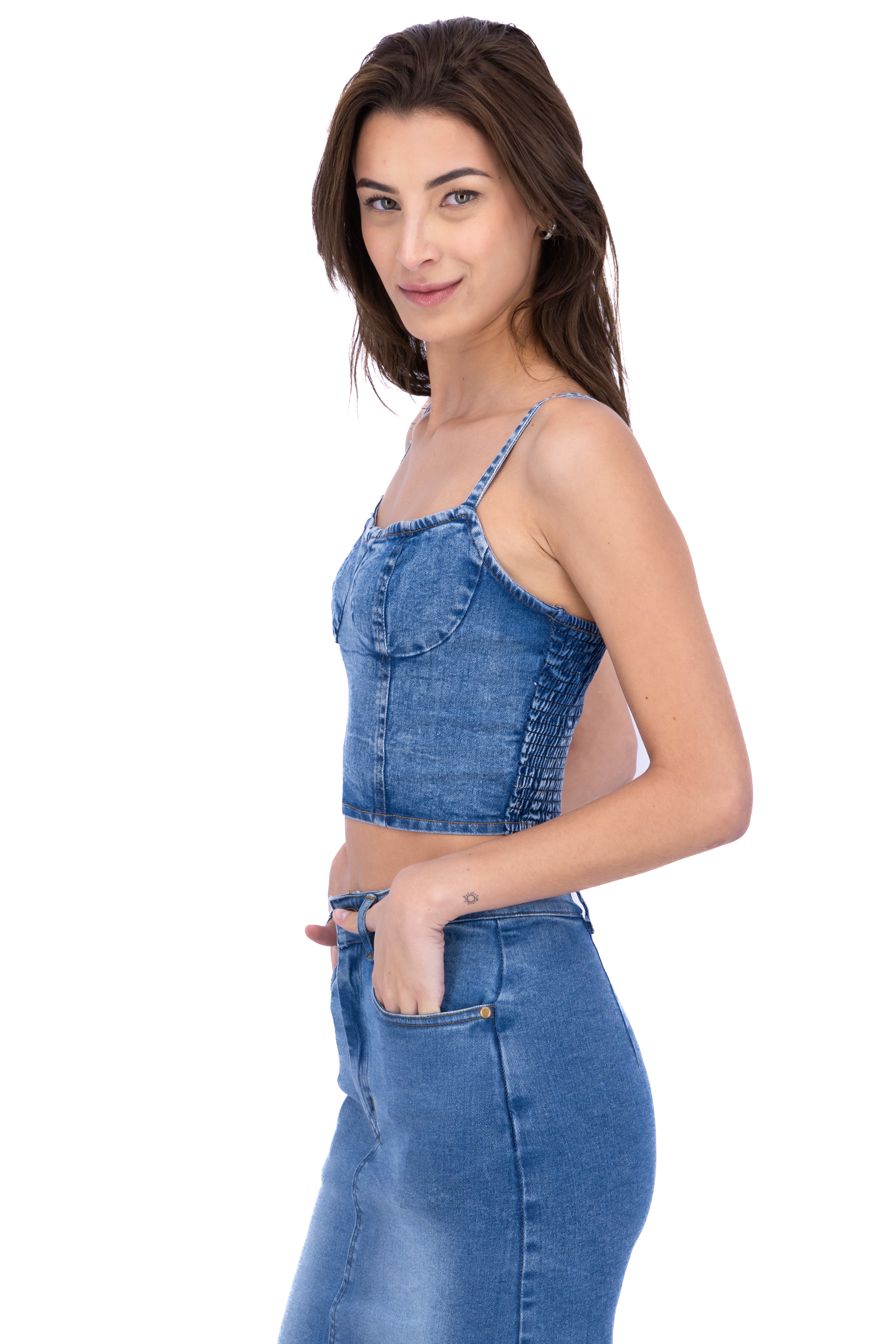 Top cropped liso MEDIUM WASH