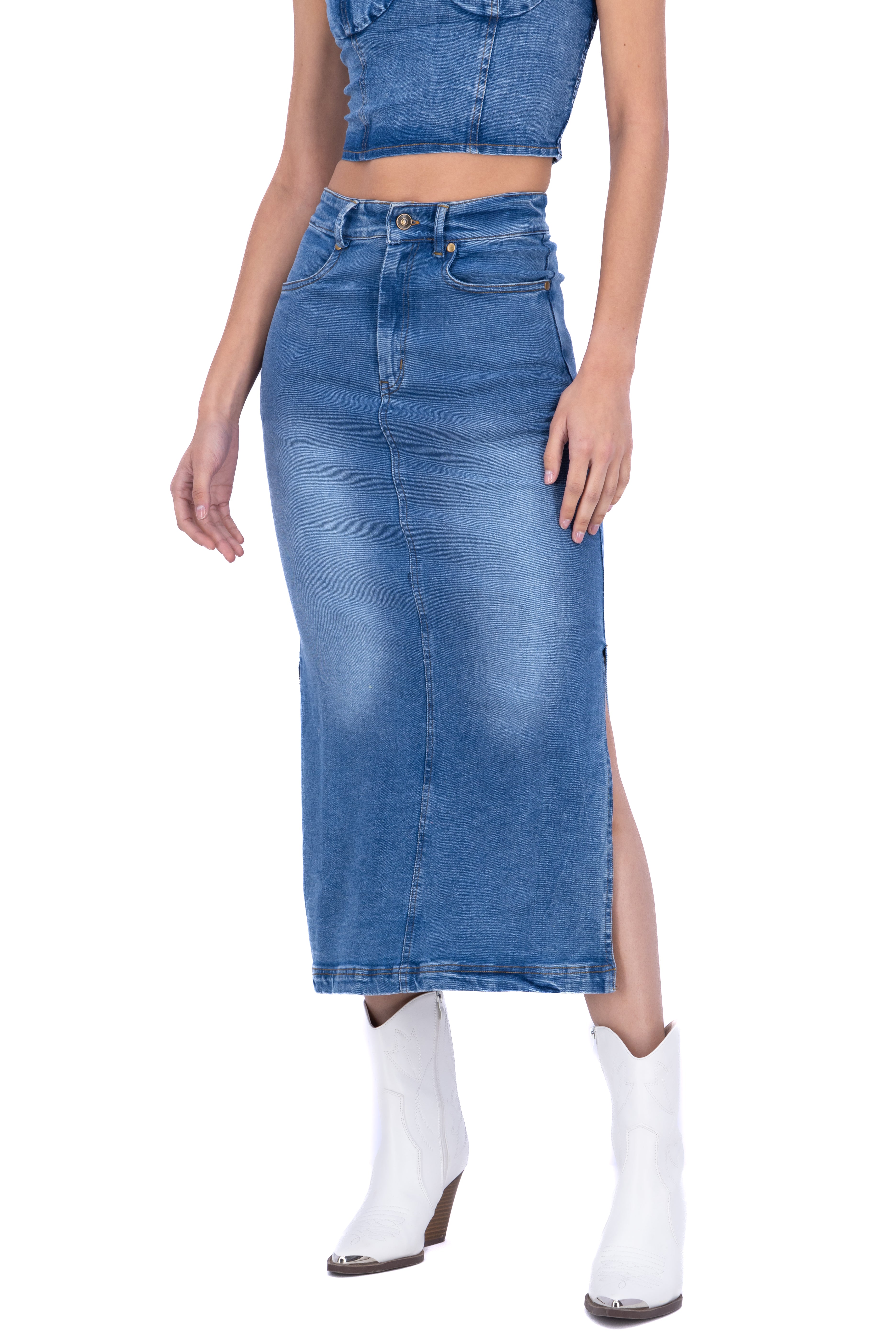 Falda maxi de aberturas lisa MEDIUM WASH