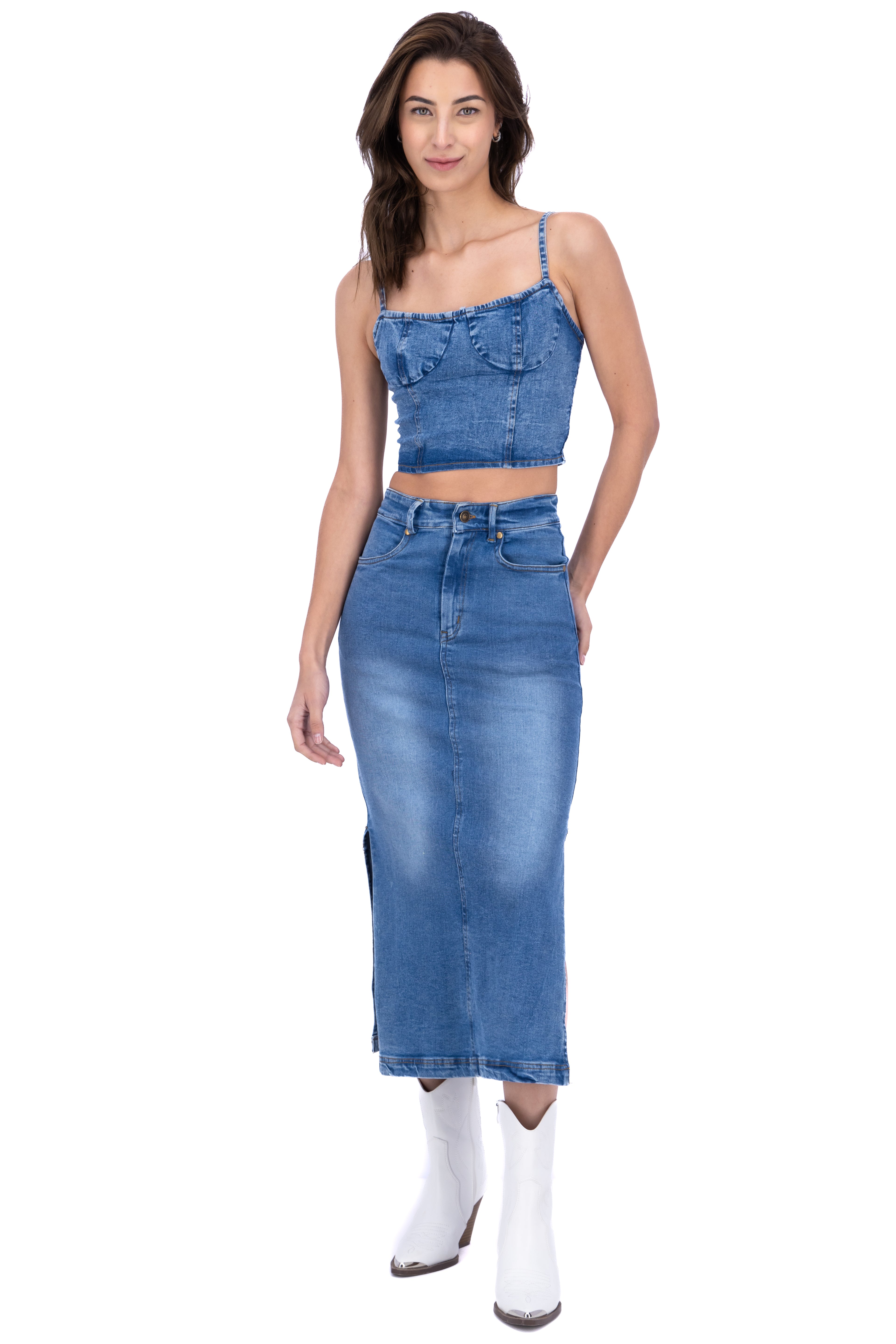 Falda maxi de aberturas lisa MEDIUM WASH