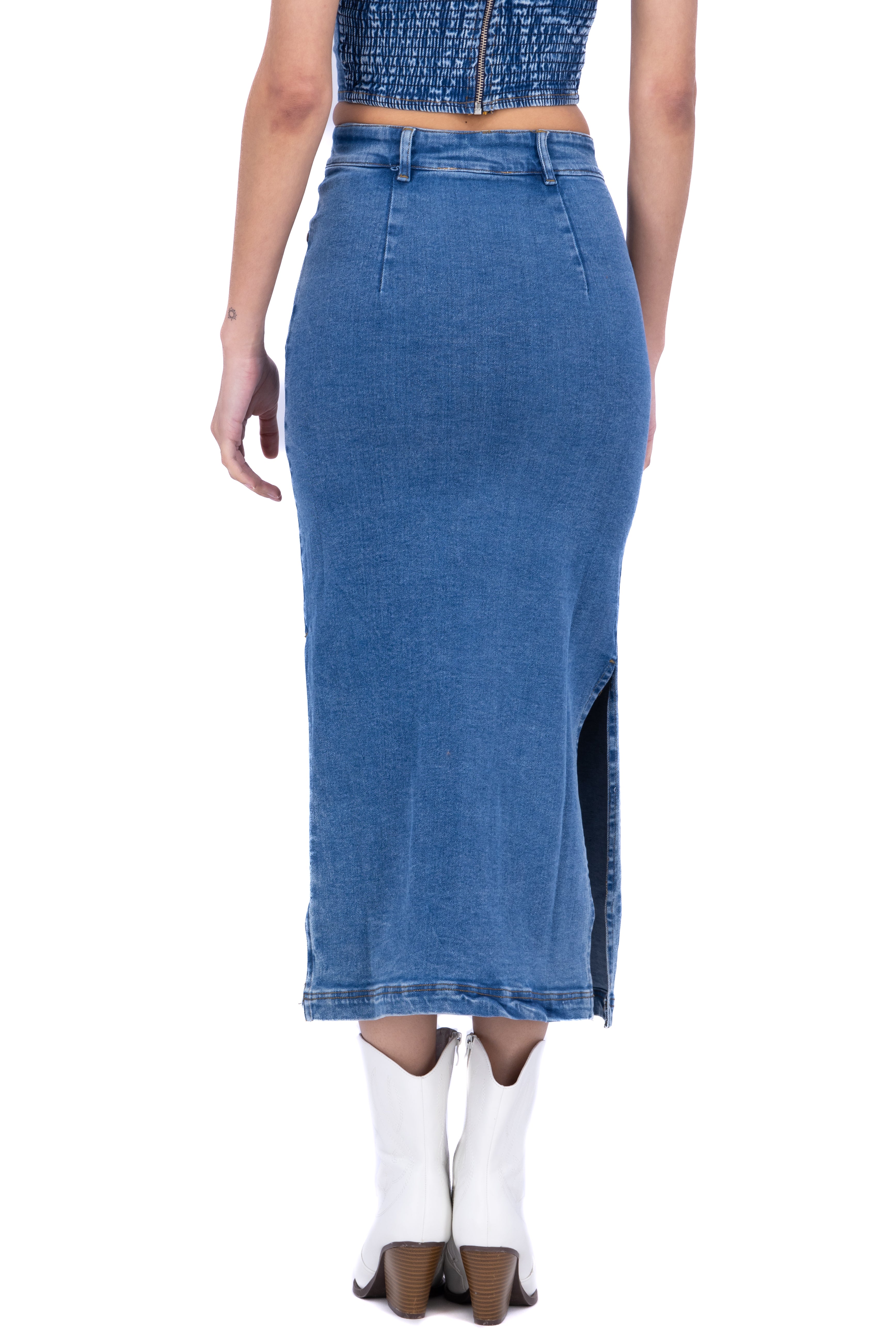 Falda maxi de aberturas lisa MEDIUM WASH