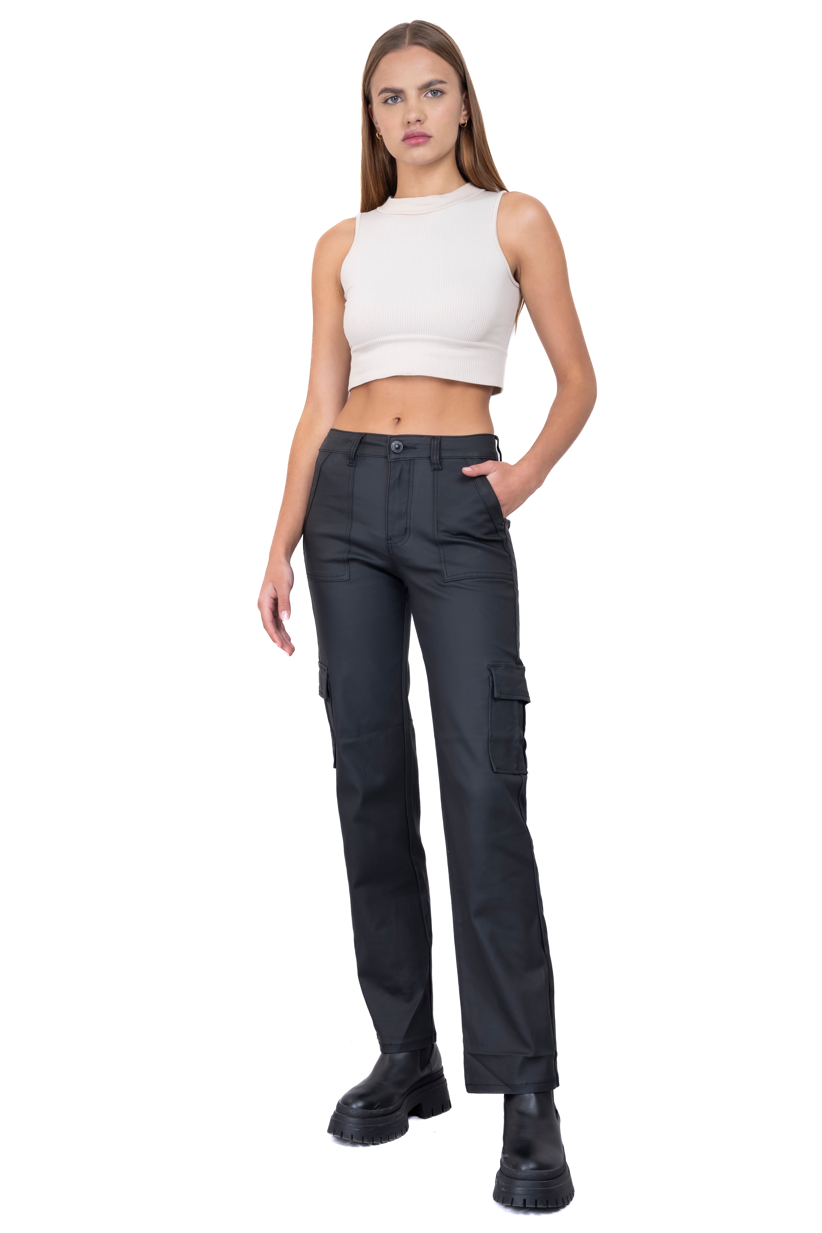 Jeans straight cargo gabardina NEGRO