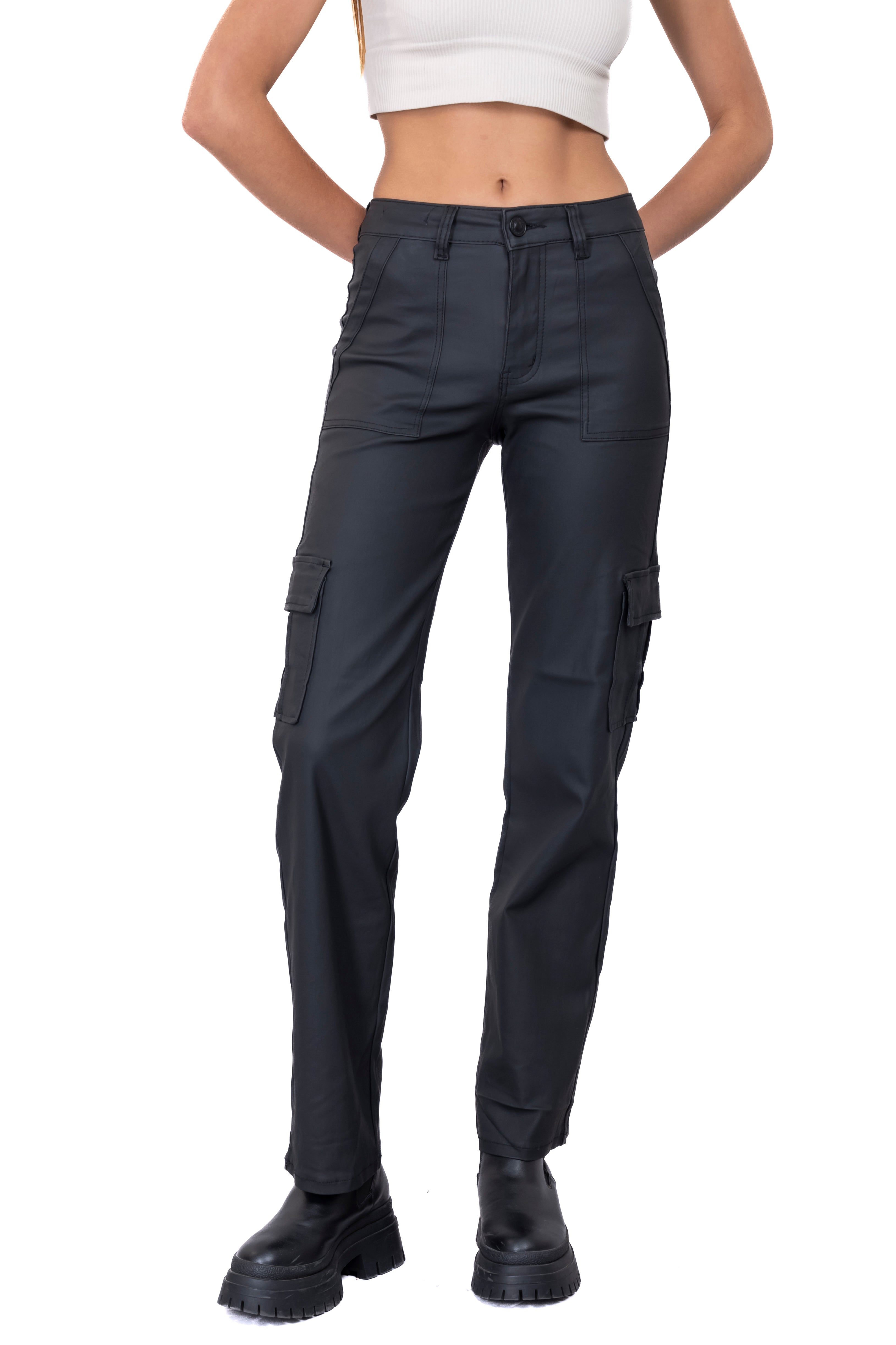 Jeans straight cargo gabardina NEGRO