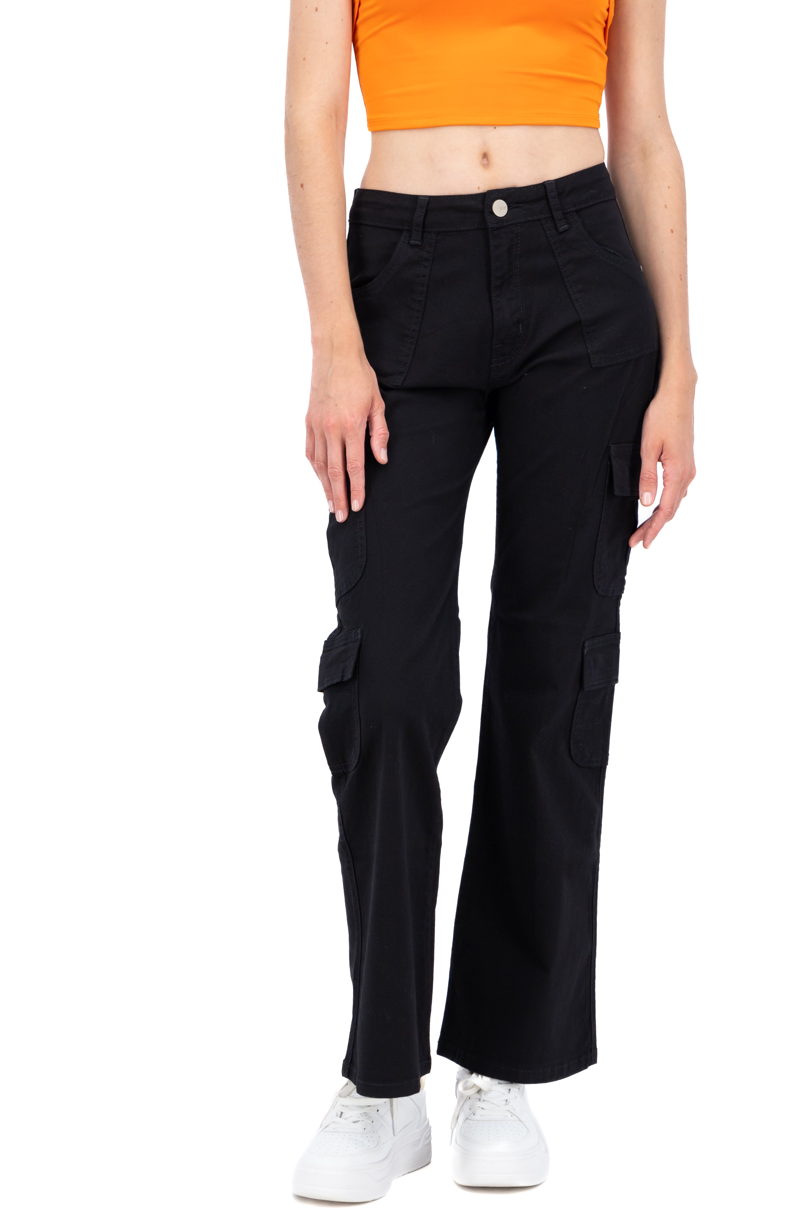 Jeans wide leg bolsillos NEGRO