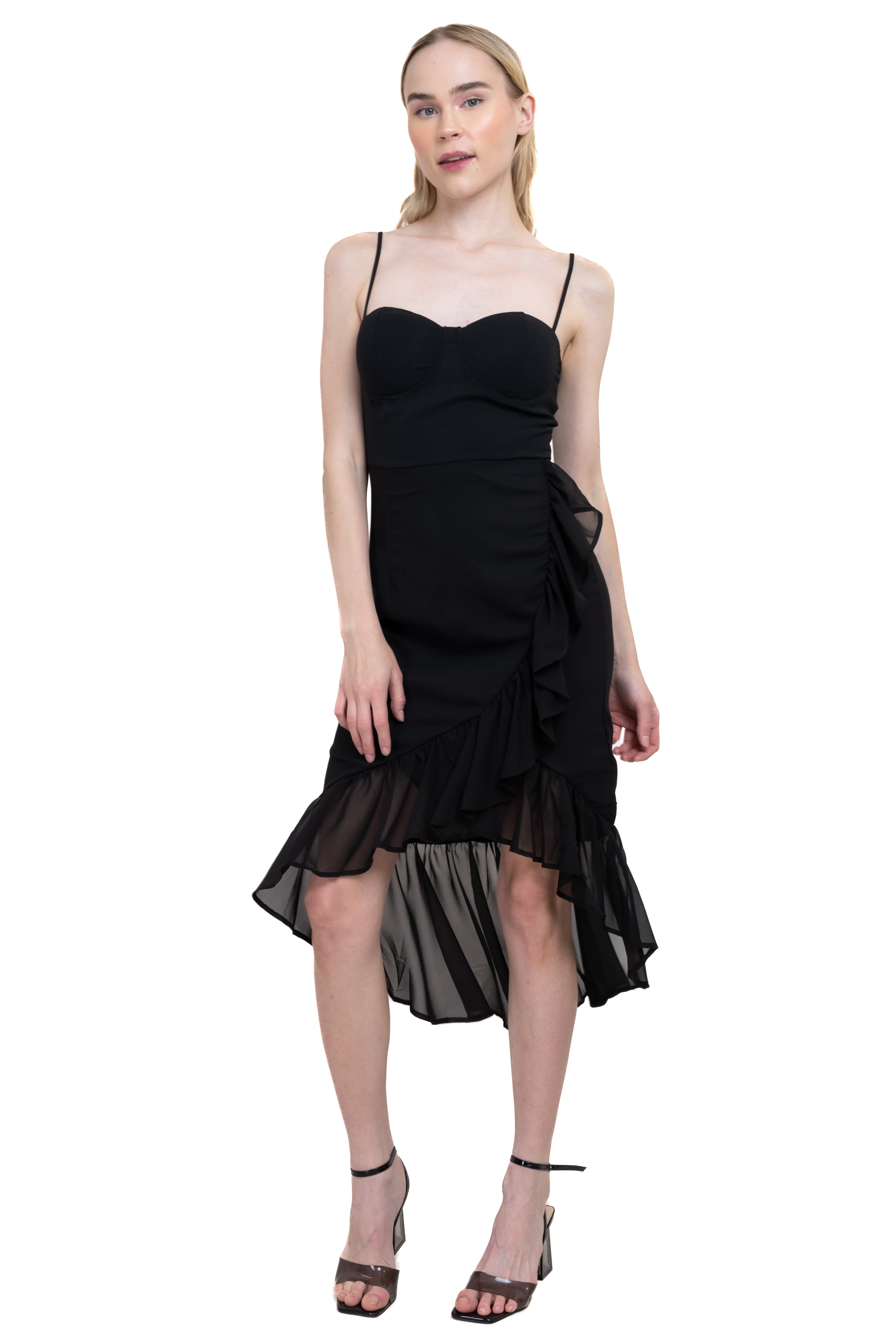 Vestido midi copas olanes NEGRO