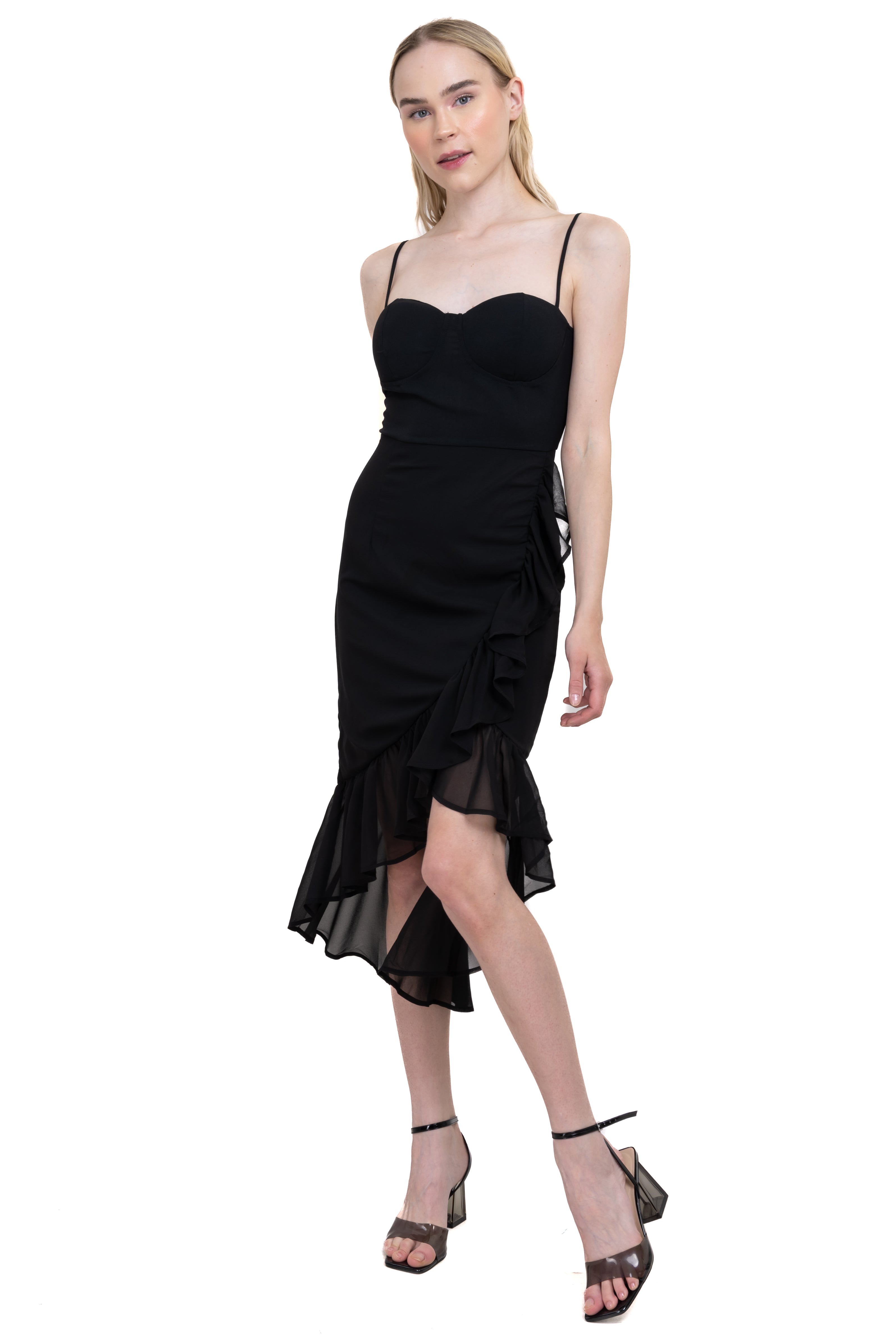 Vestido midi copas olanes NEGRO