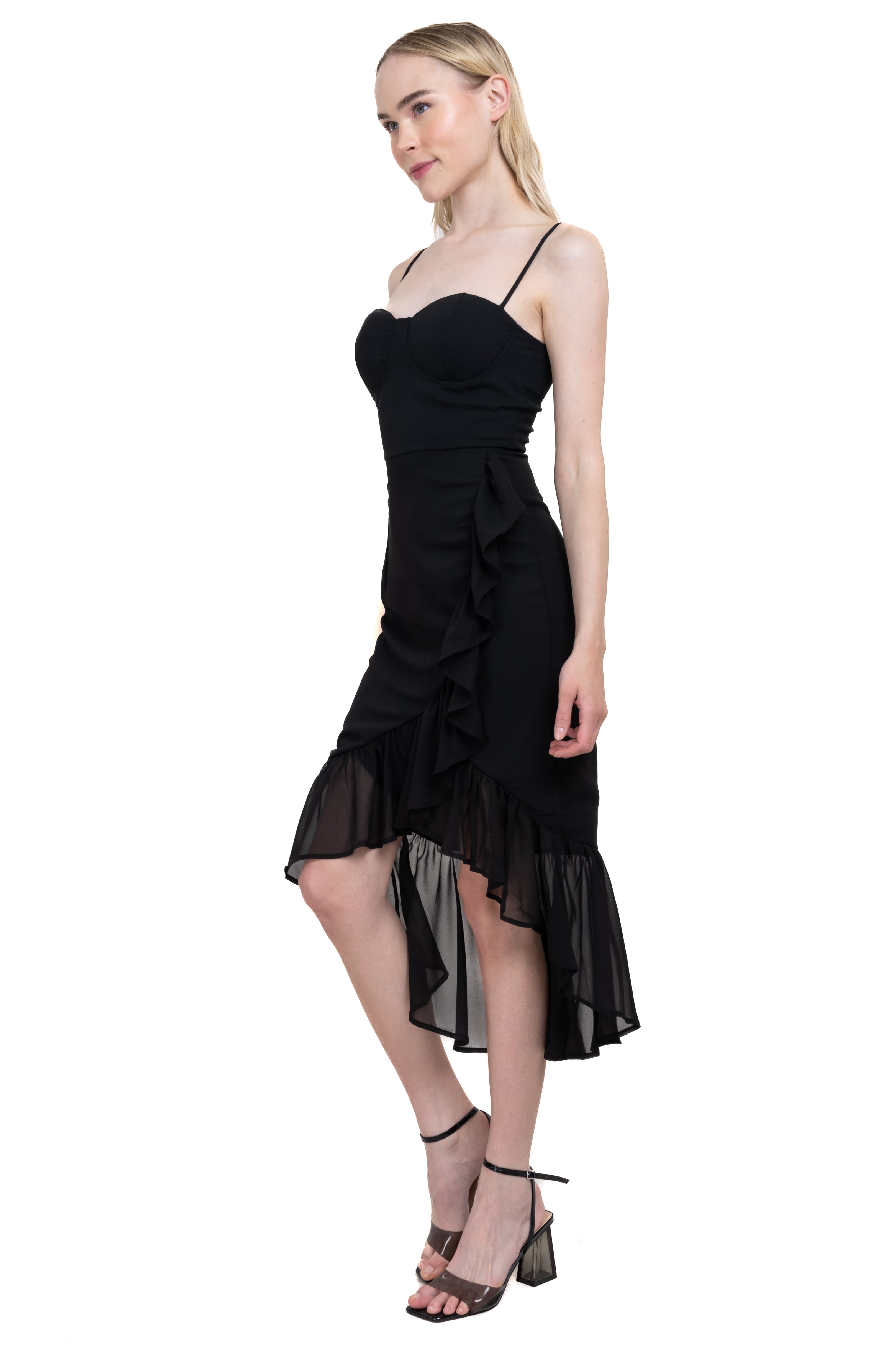 Vestido midi copas olanes NEGRO