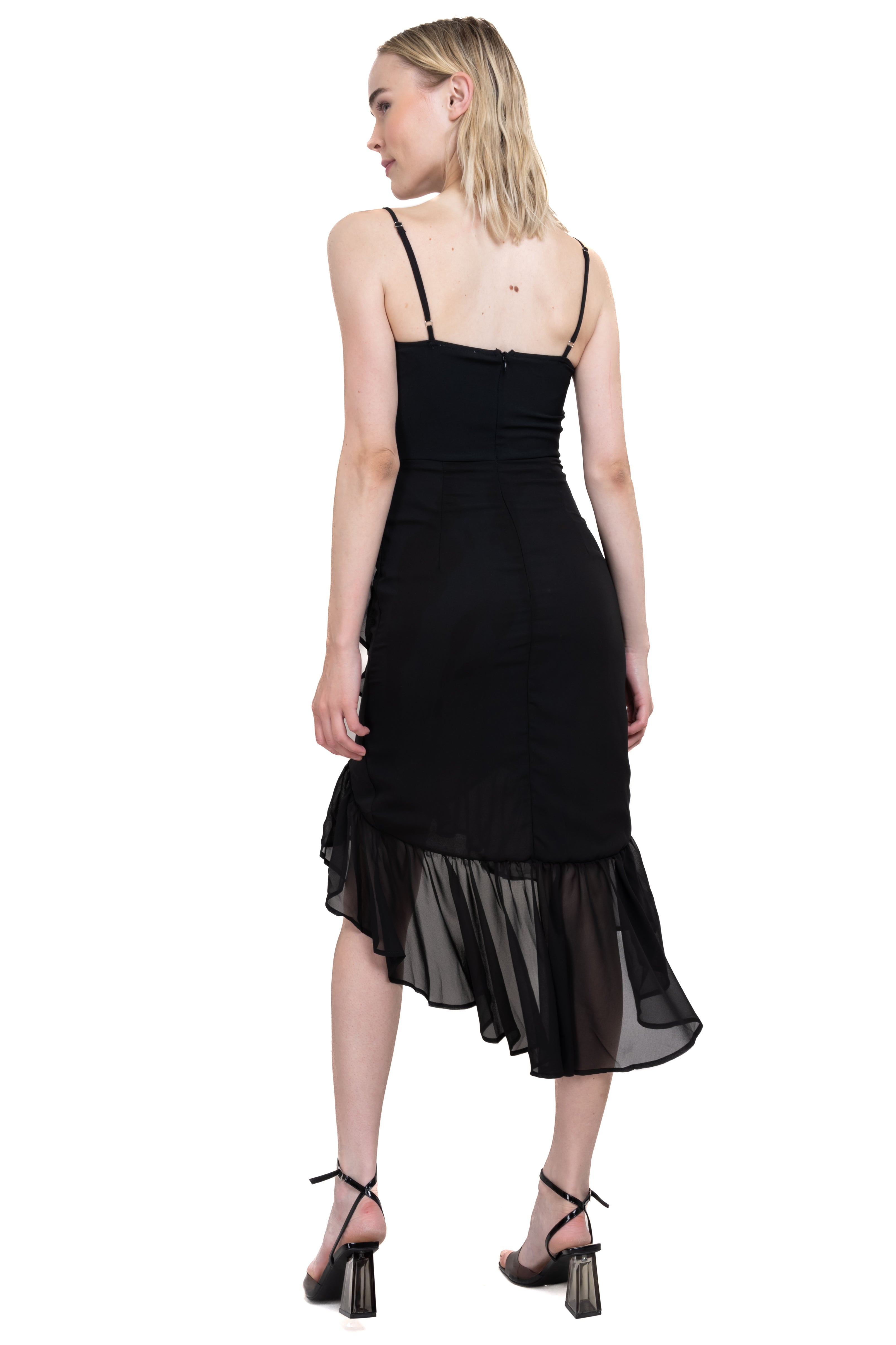 Vestido midi copas olanes NEGRO