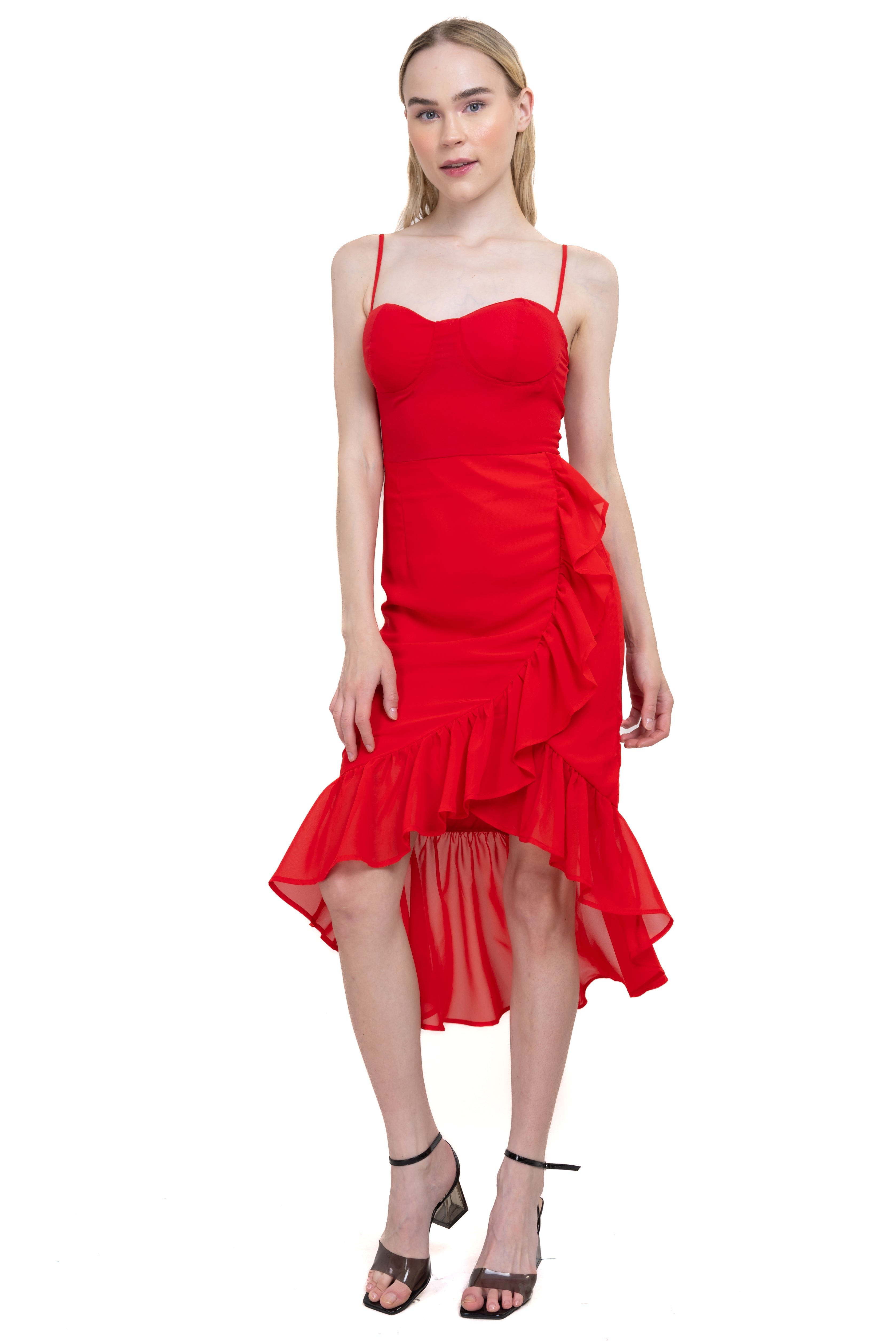 Vestido midi copas olanes ROJO