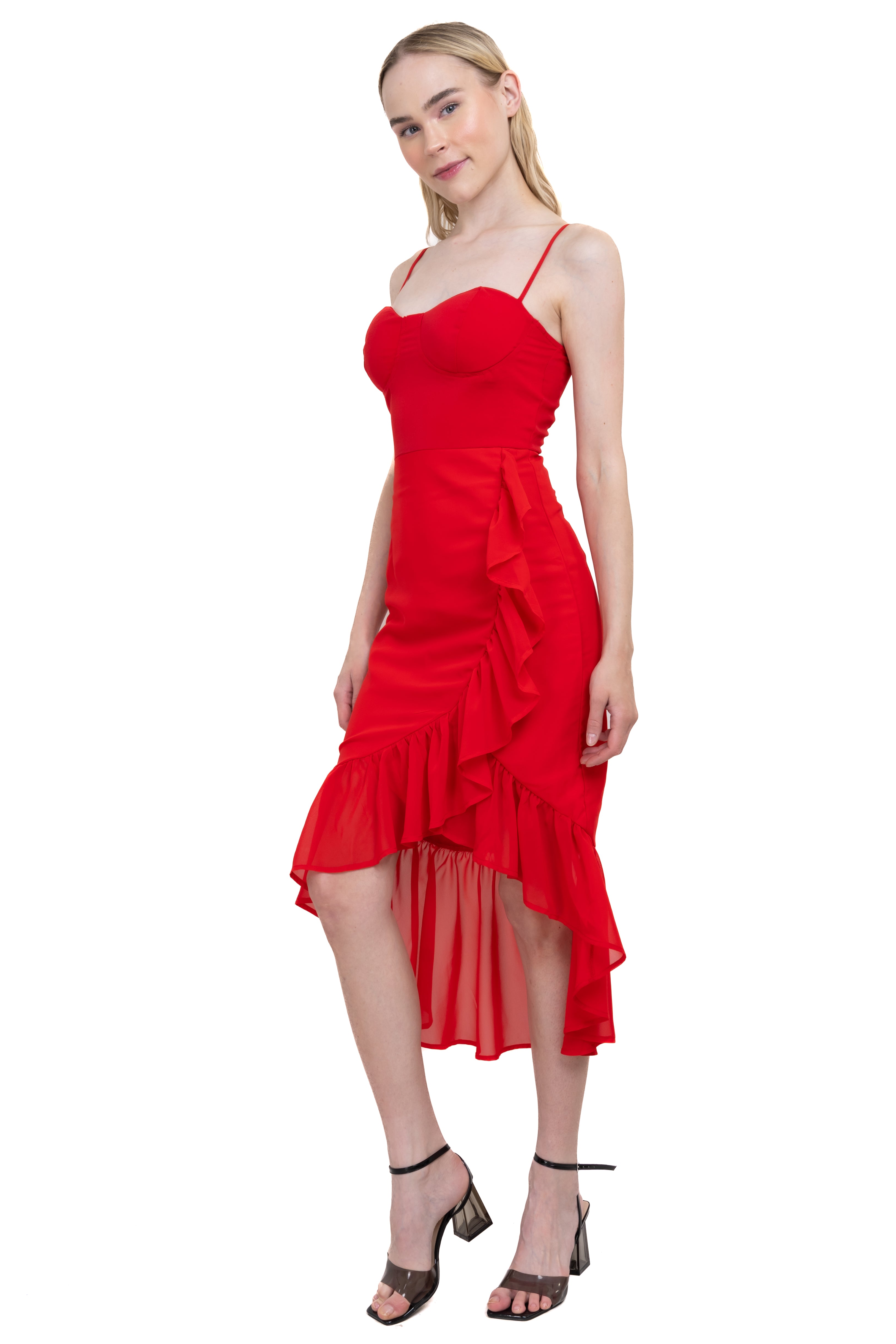 Vestido midi copas olanes ROJO