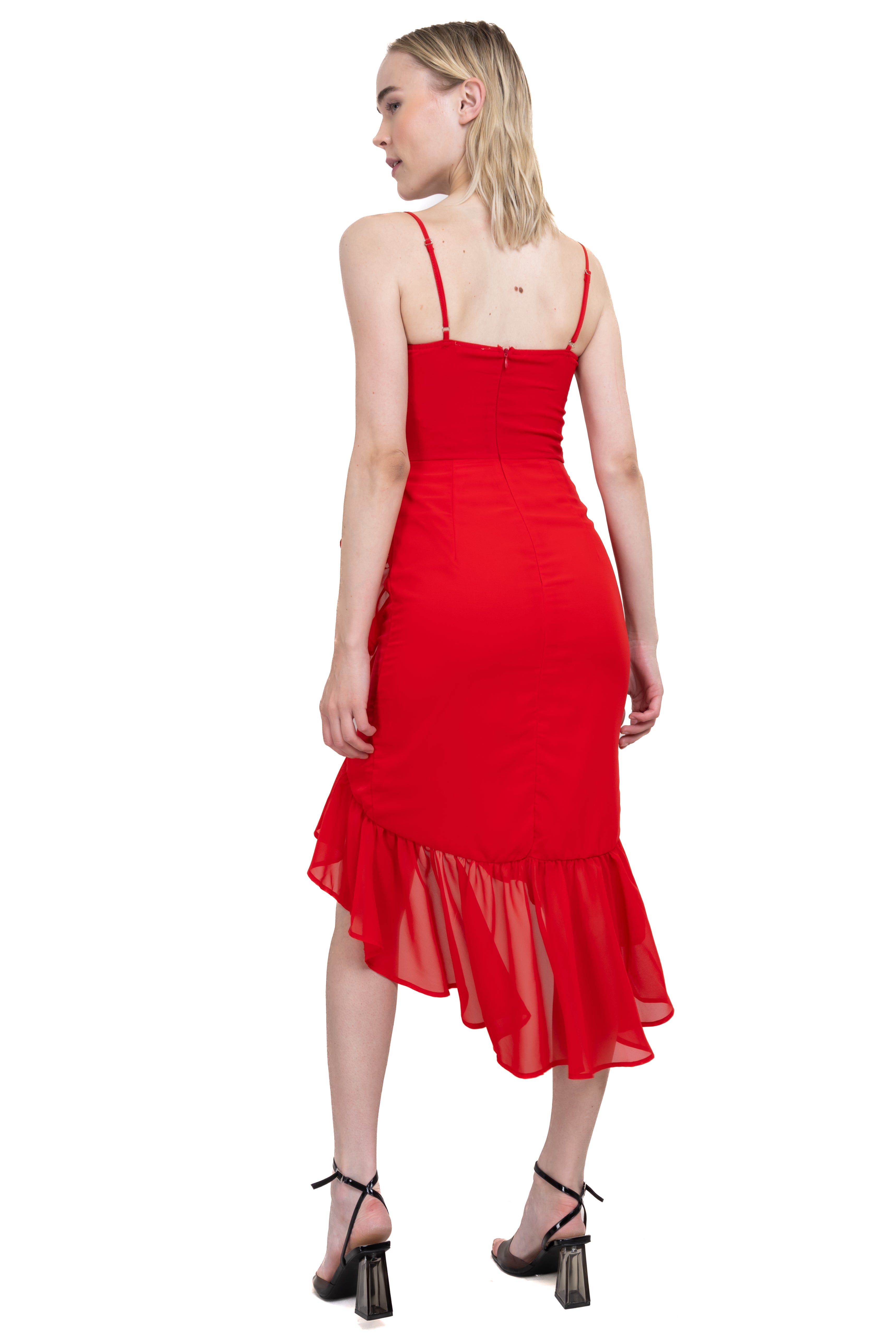 Vestido midi copas olanes ROJO