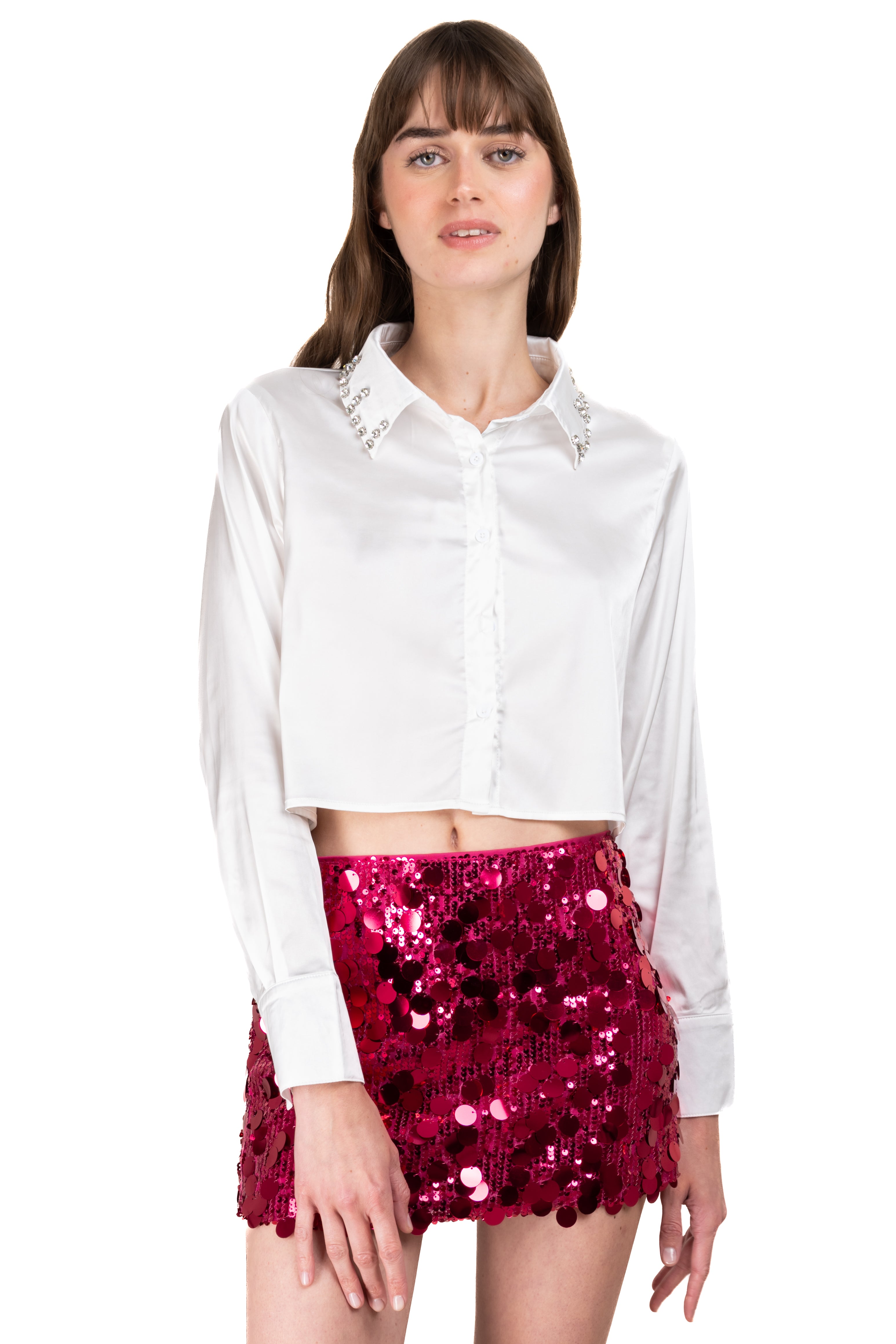 SATINED CROP SHELL BRIGHT WHITE