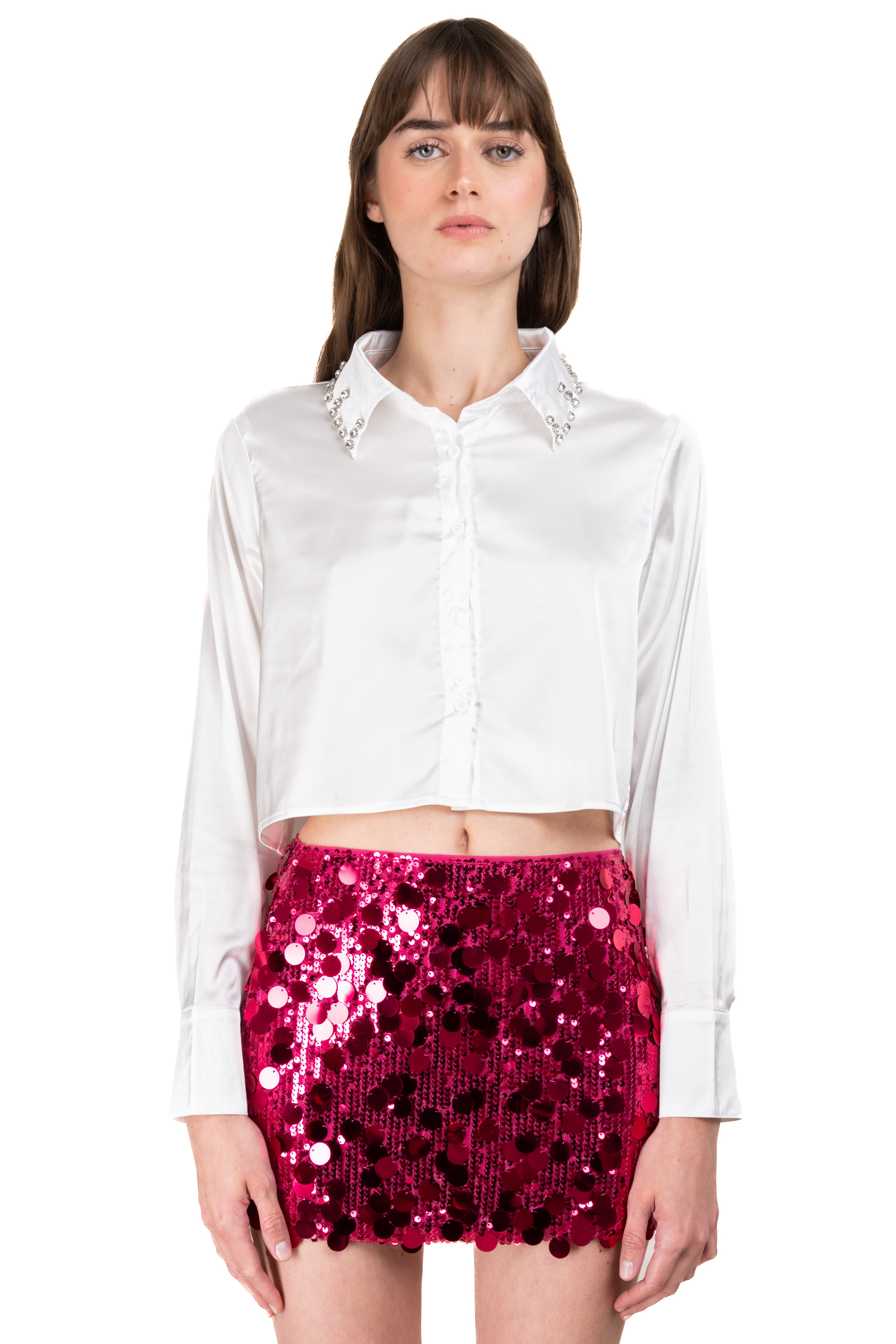 SATINED CROP SHELL BRIGHT WHITE