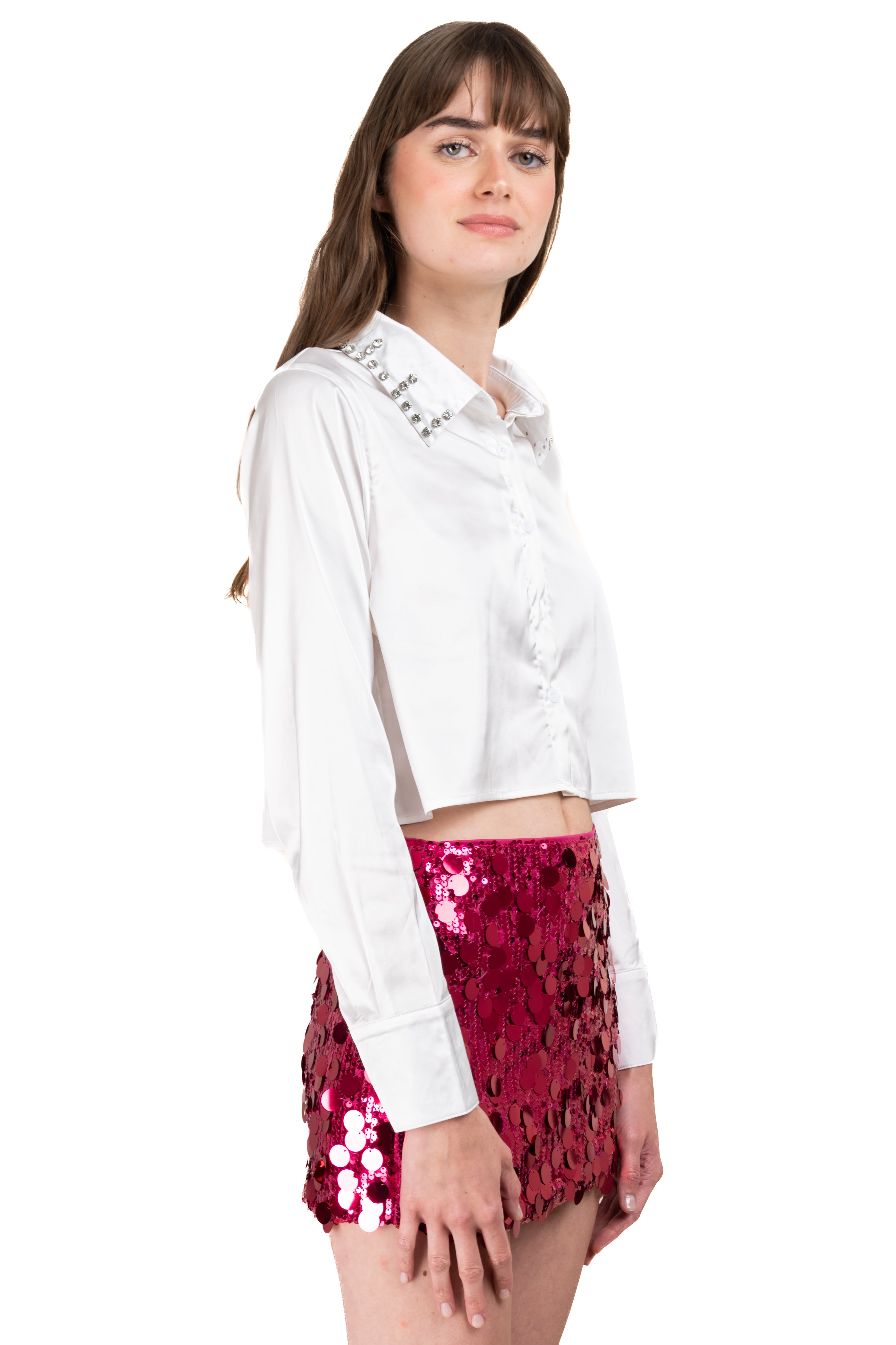 SATINED CROP SHELL BRIGHT WHITE