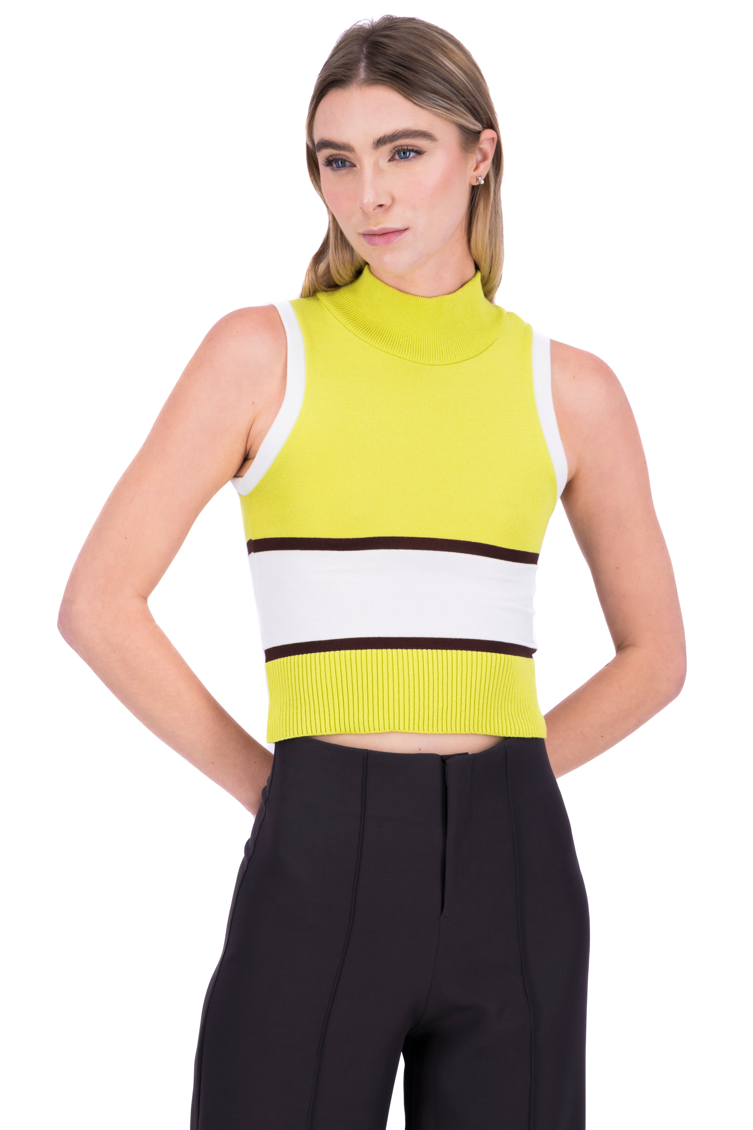 Top High Neck stripes Combo green