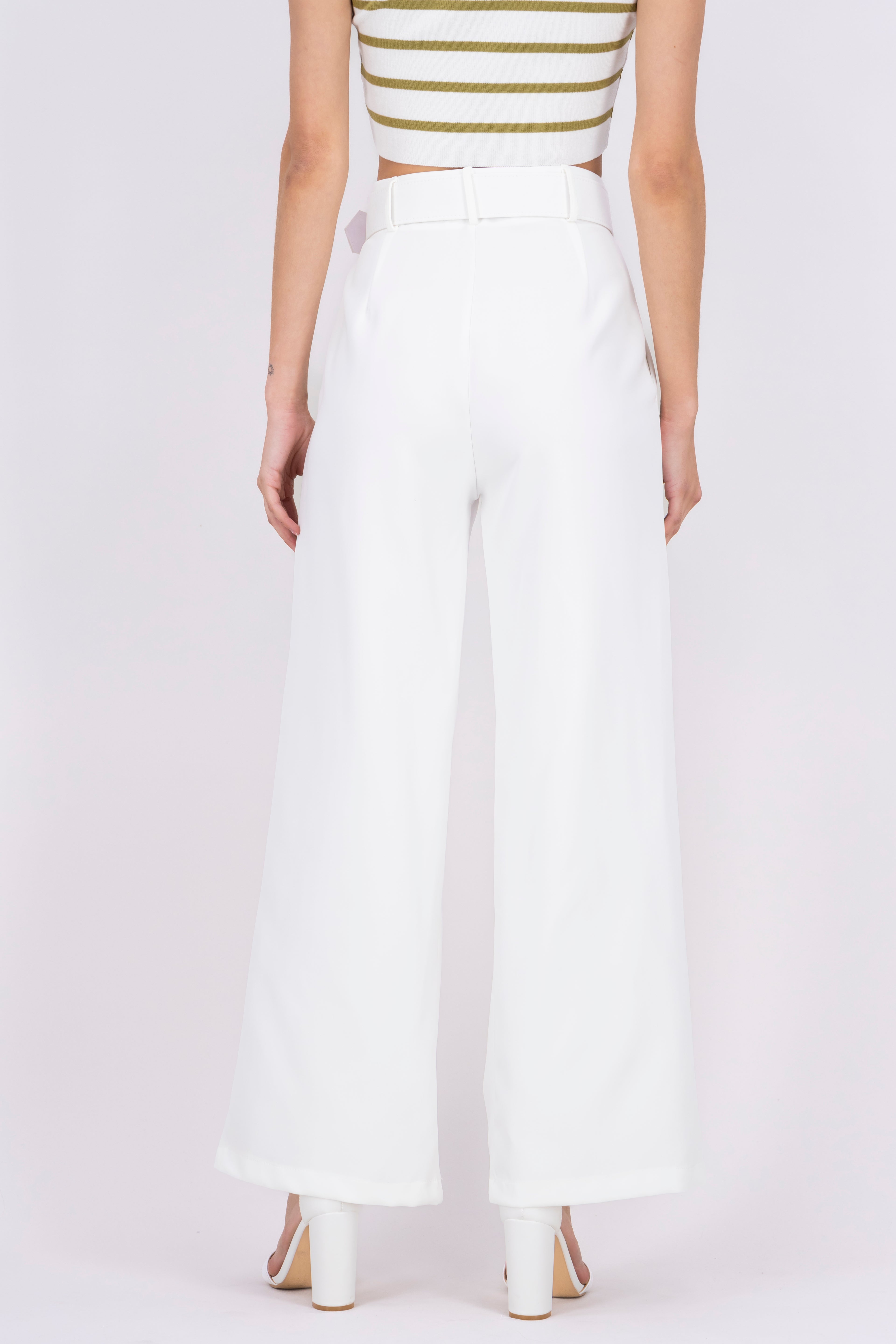 Pantalon Liso Cinturon BLANCO