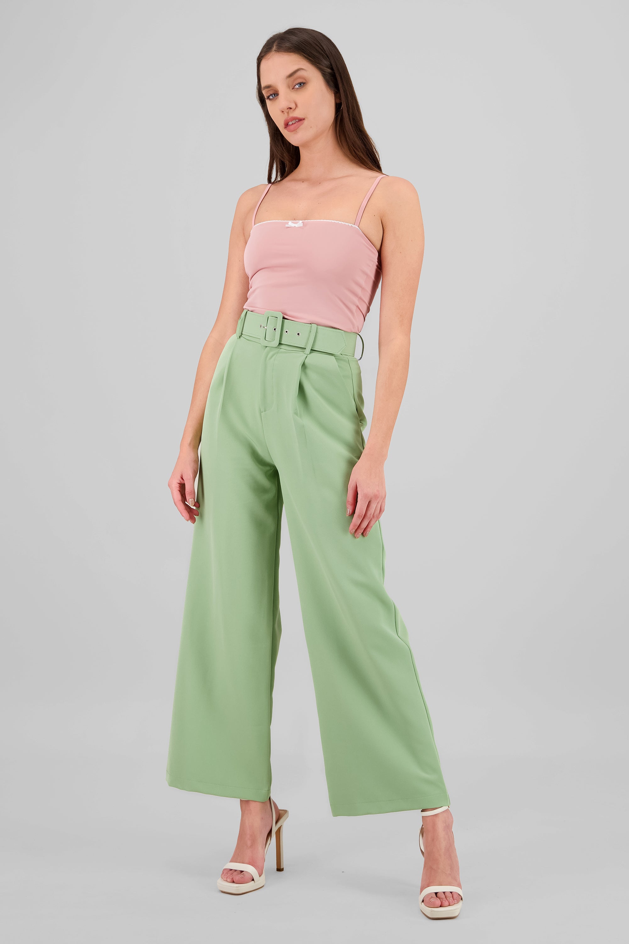 Pantalon Liso Cinturon VERDE CLARO