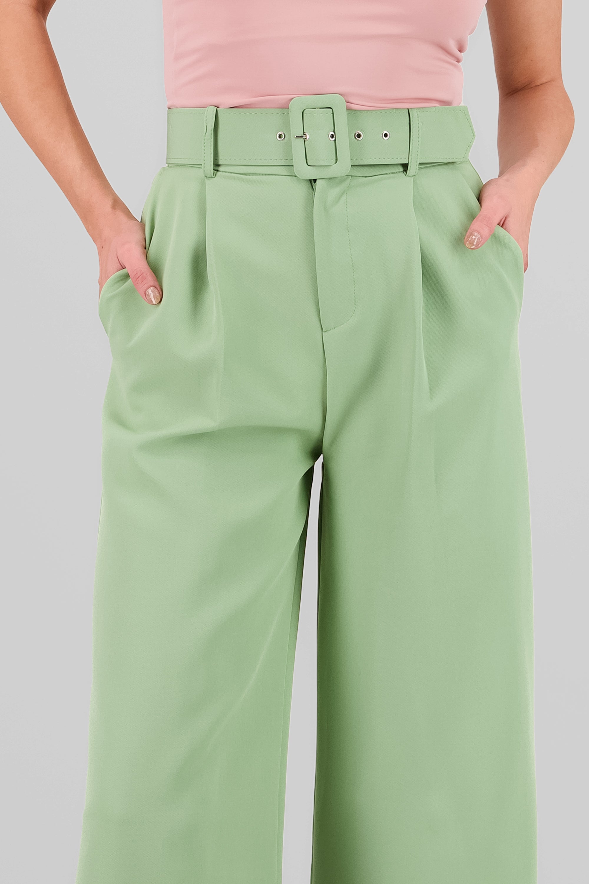 Pantalon Liso Cinturon VERDE CLARO