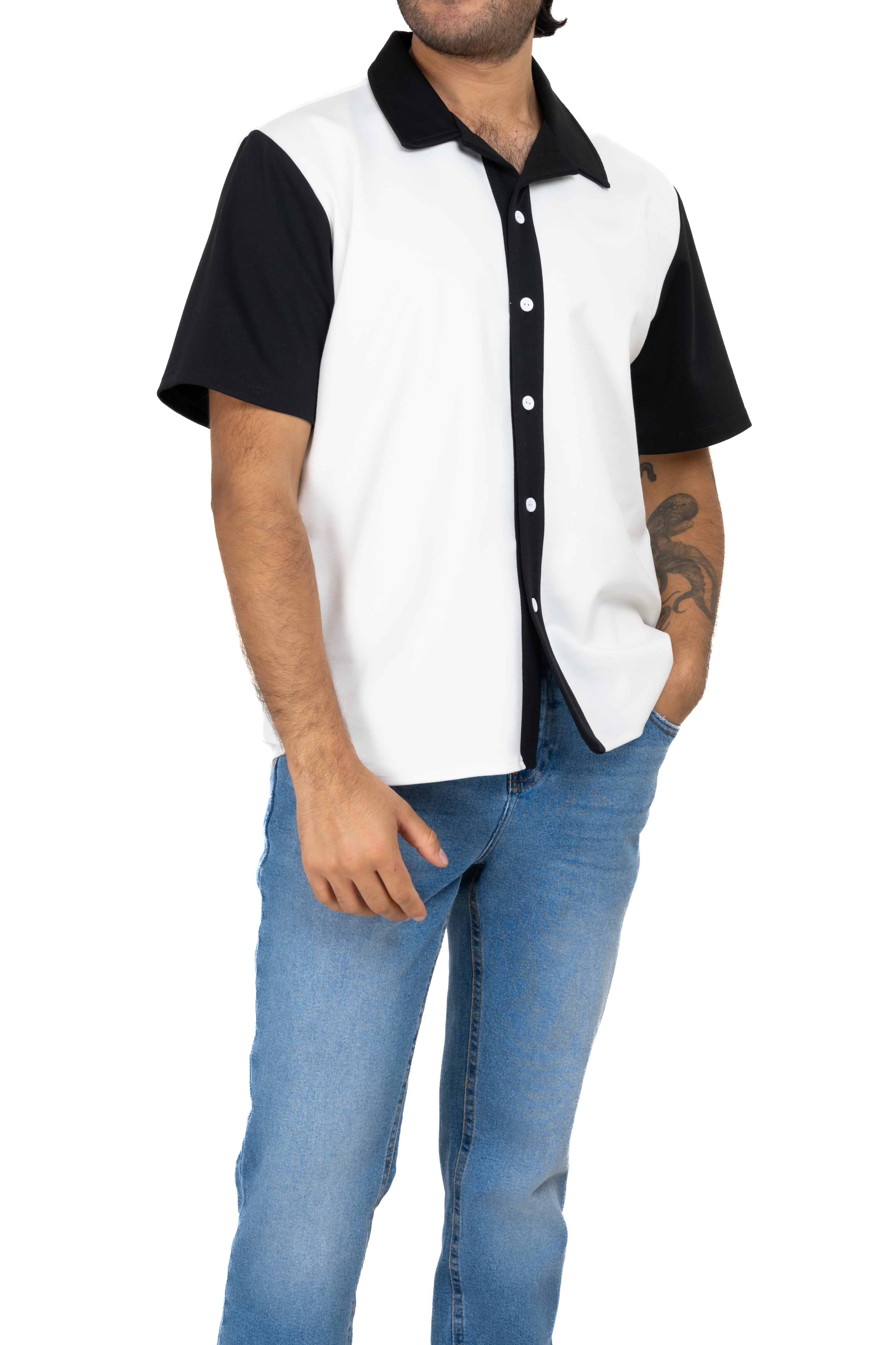 Camisa manga corta contraste BLANCO COMBO