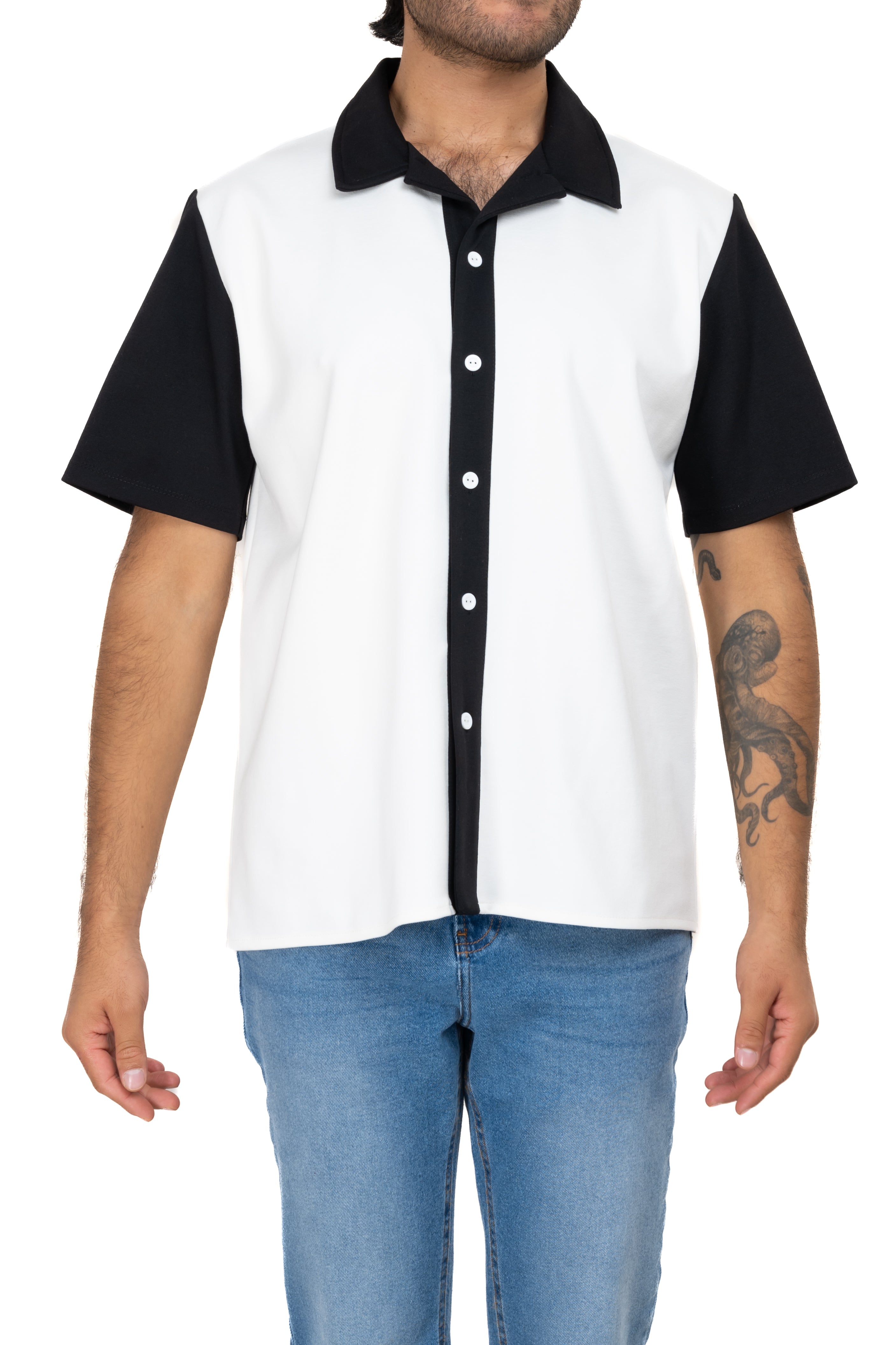 Camisa manga corta contraste BLANCO COMBO