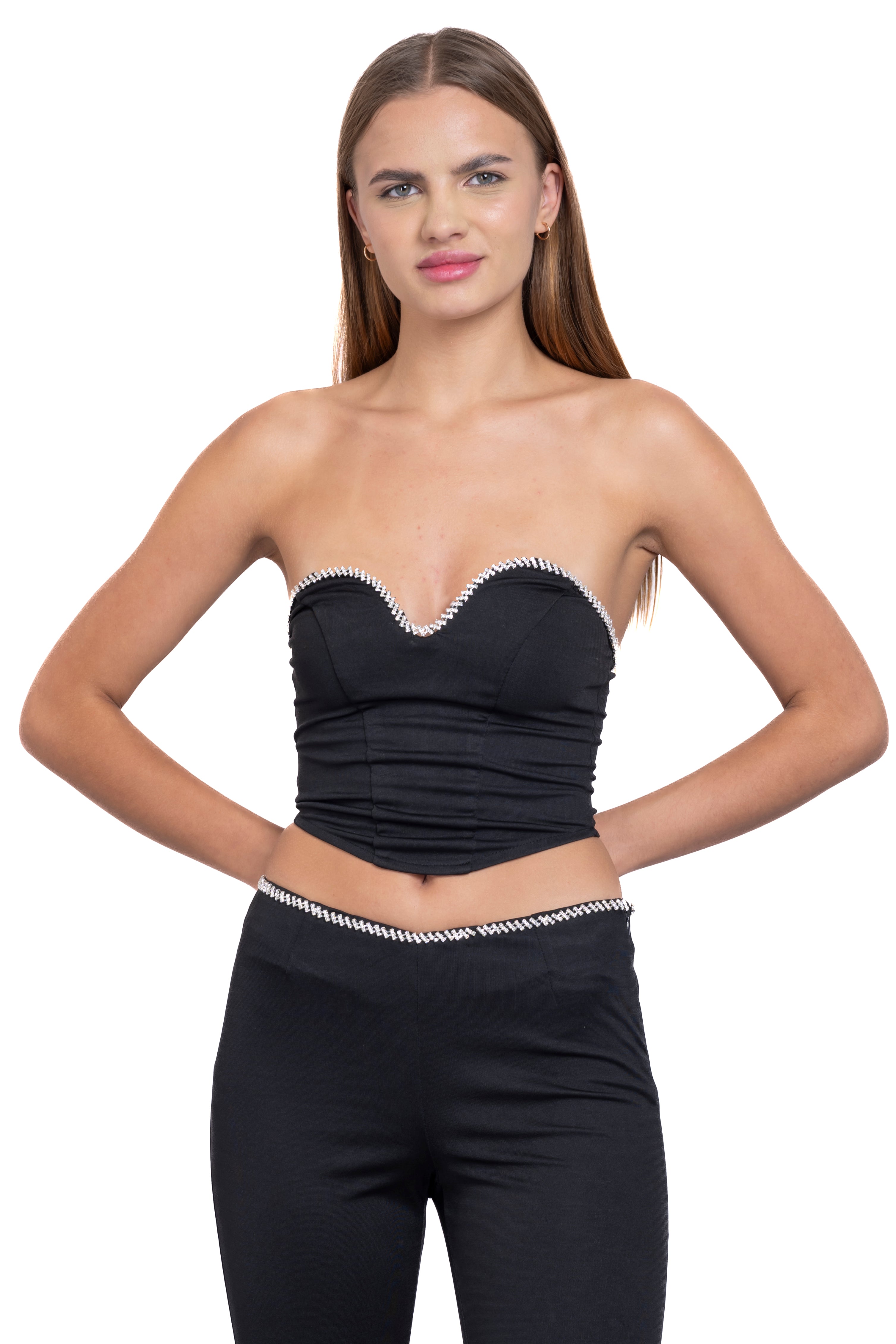 Corset escote corazón brillos NEGRO