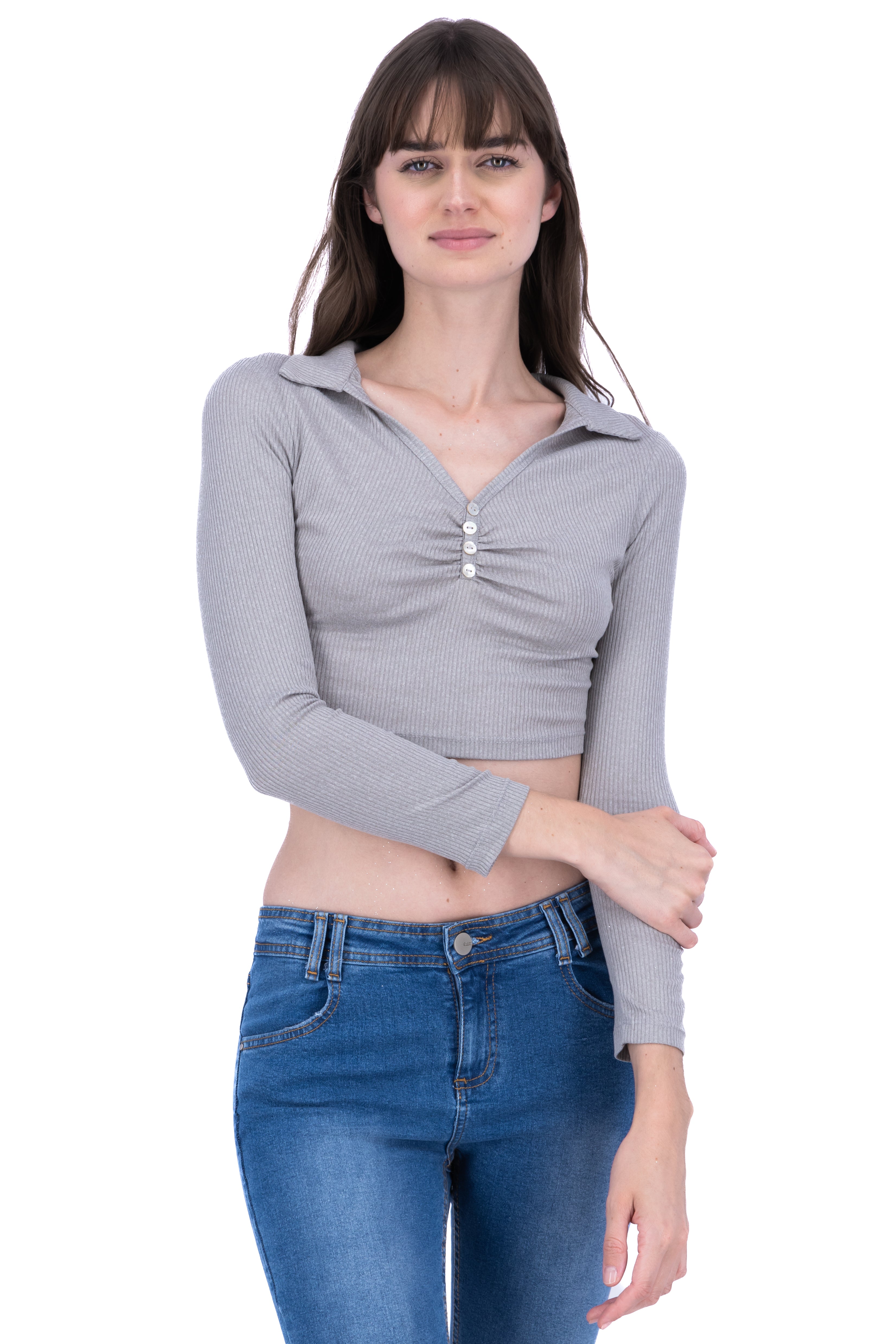 Top polo manga larga GRIS