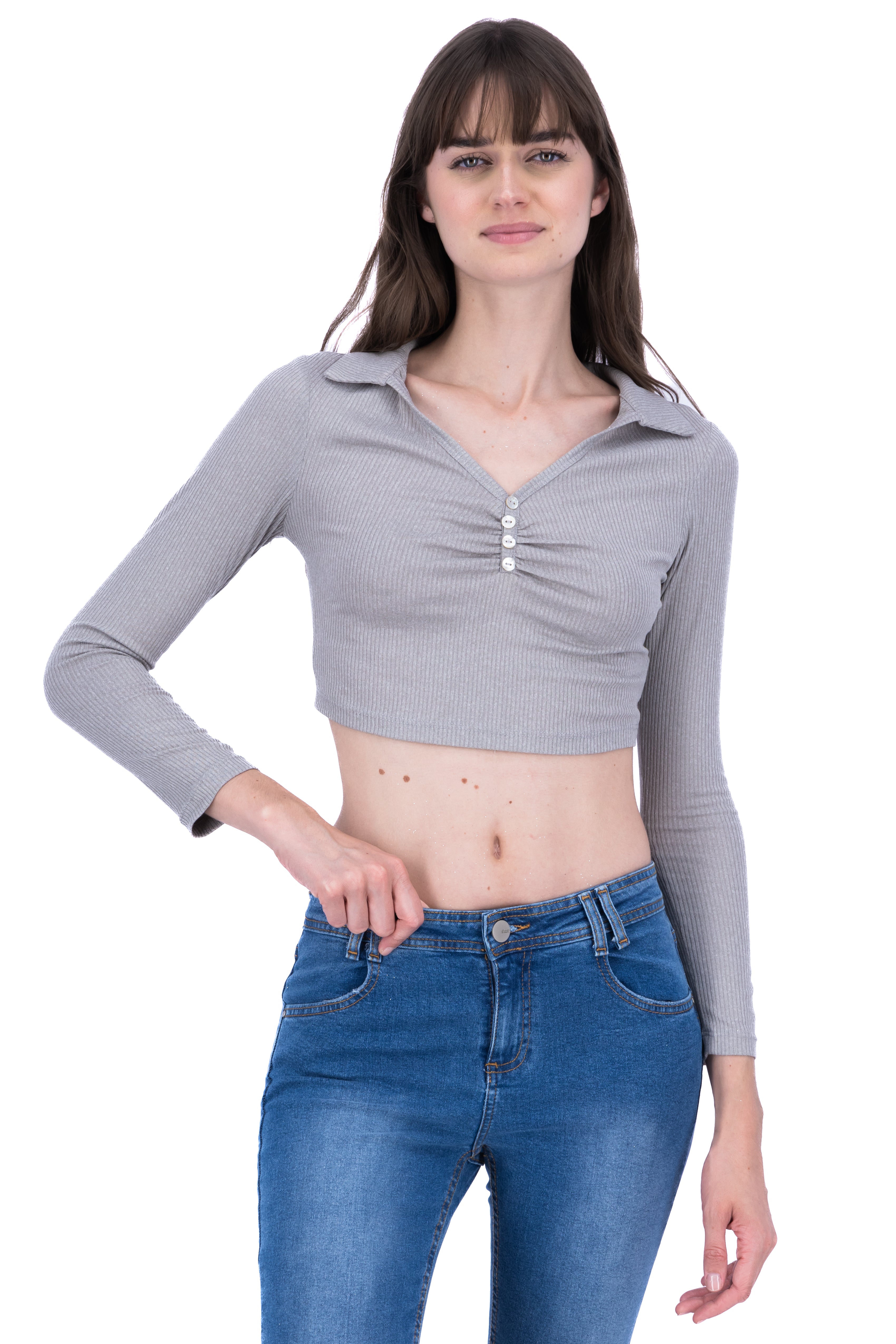 Top polo manga larga GRIS