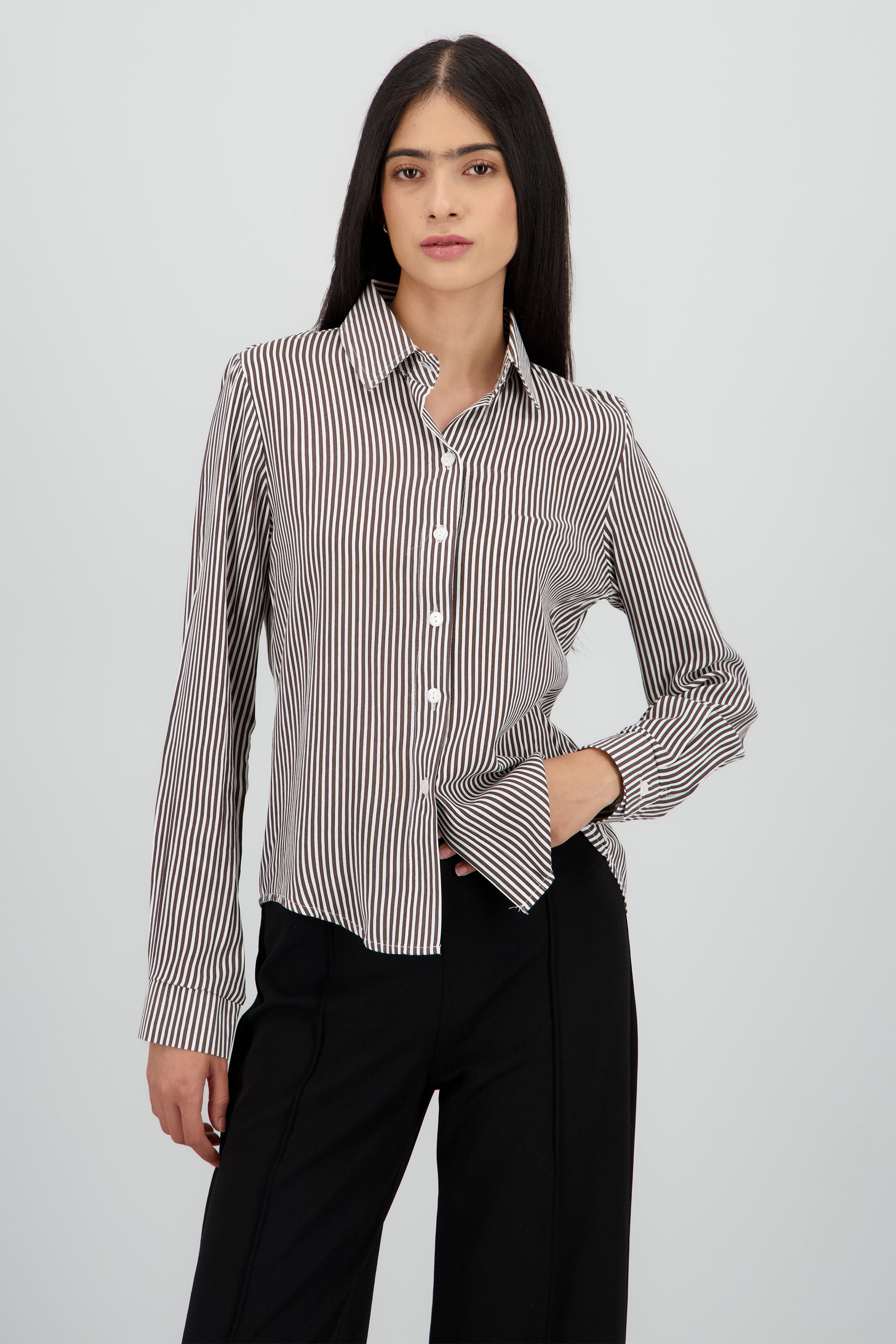 Camisa Rayas Asimétrica CAFE COMBO