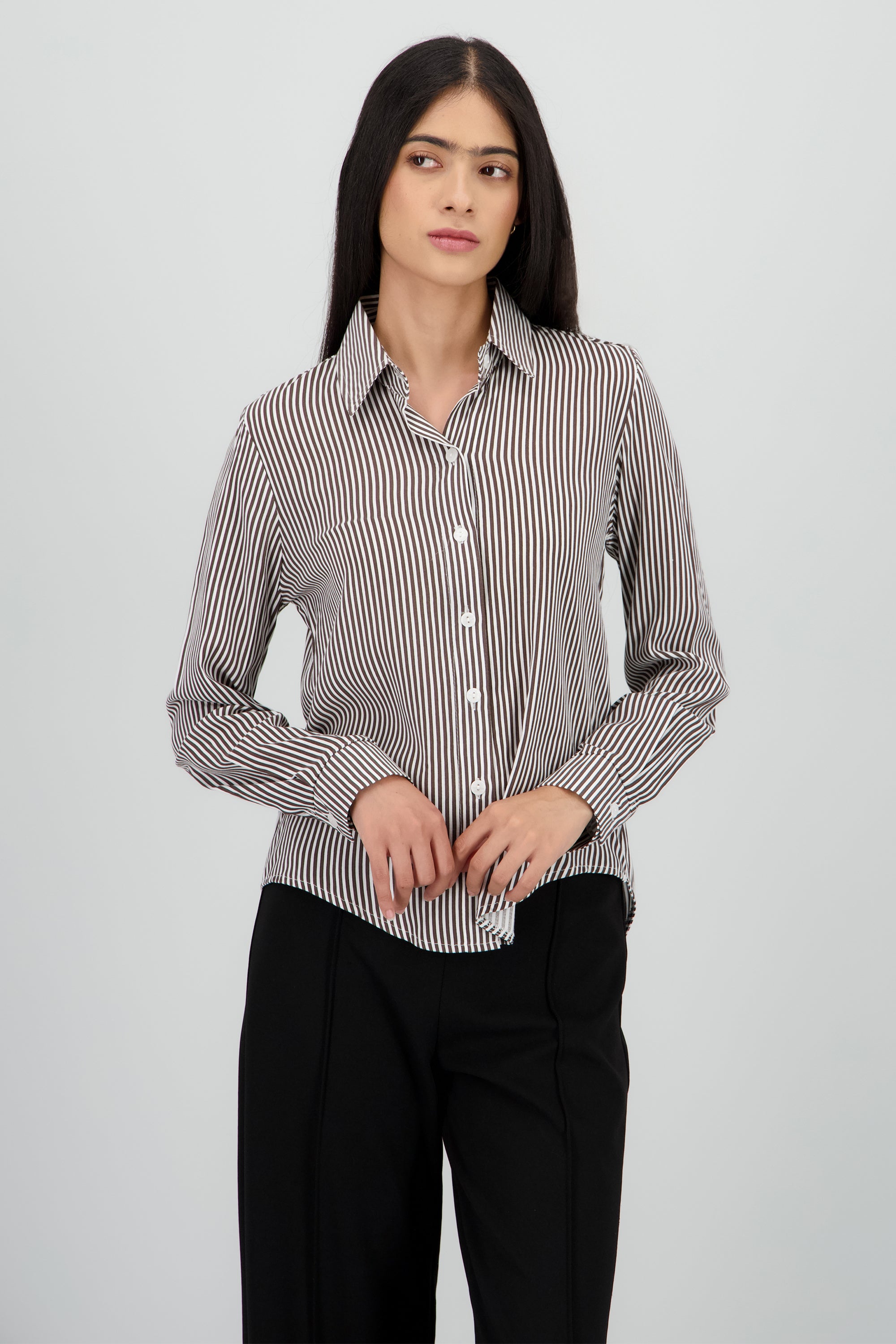 Camisa Rayas Asimétrica CAFE COMBO