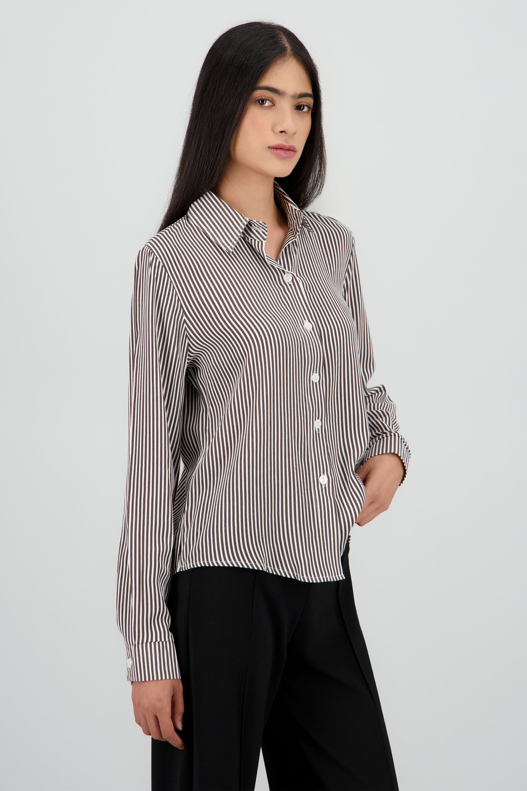 Camisa Rayas Asimétrica CAFE COMBO