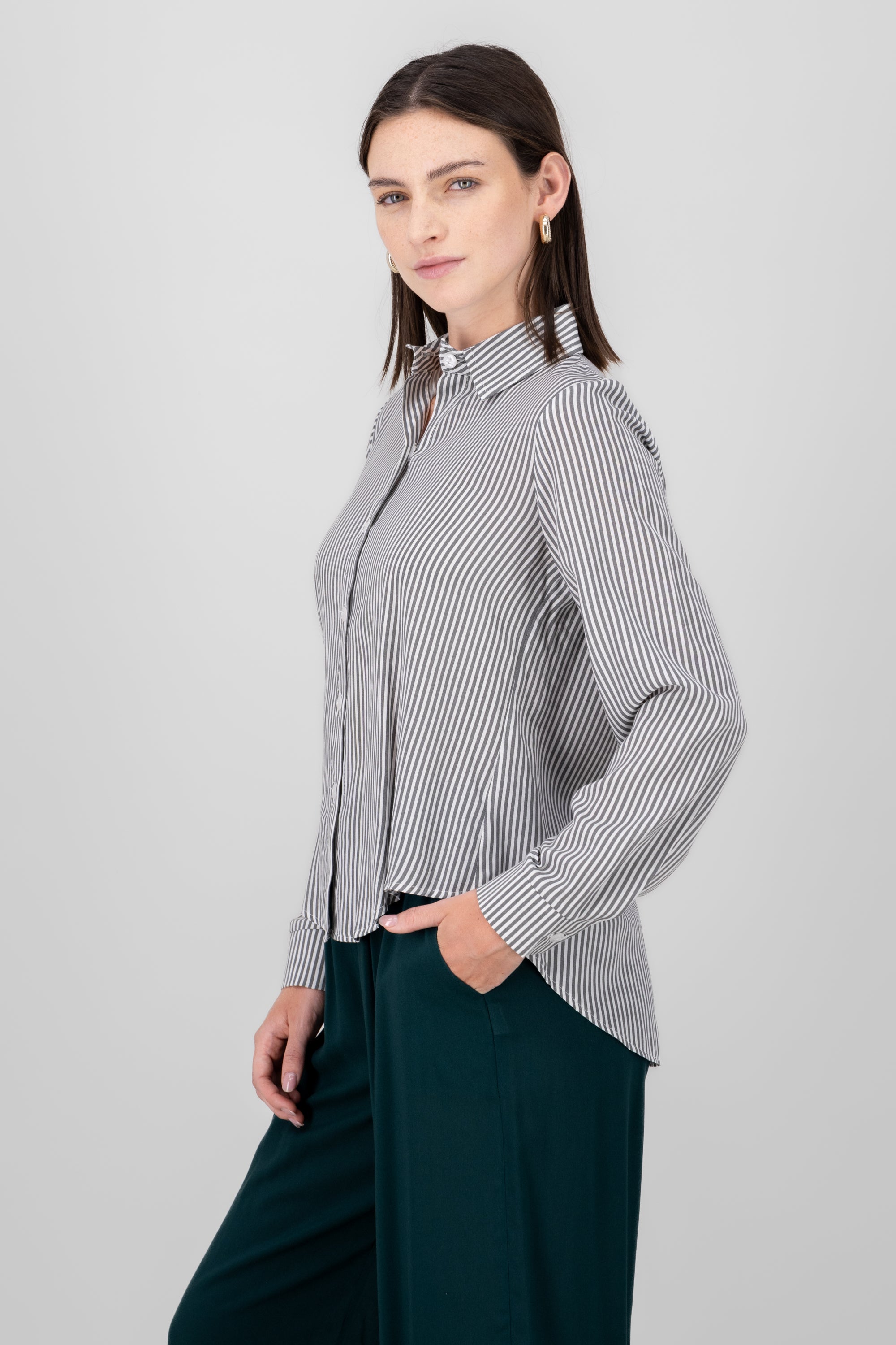 Camisa Rayas Asimétrica GRIS COMBO