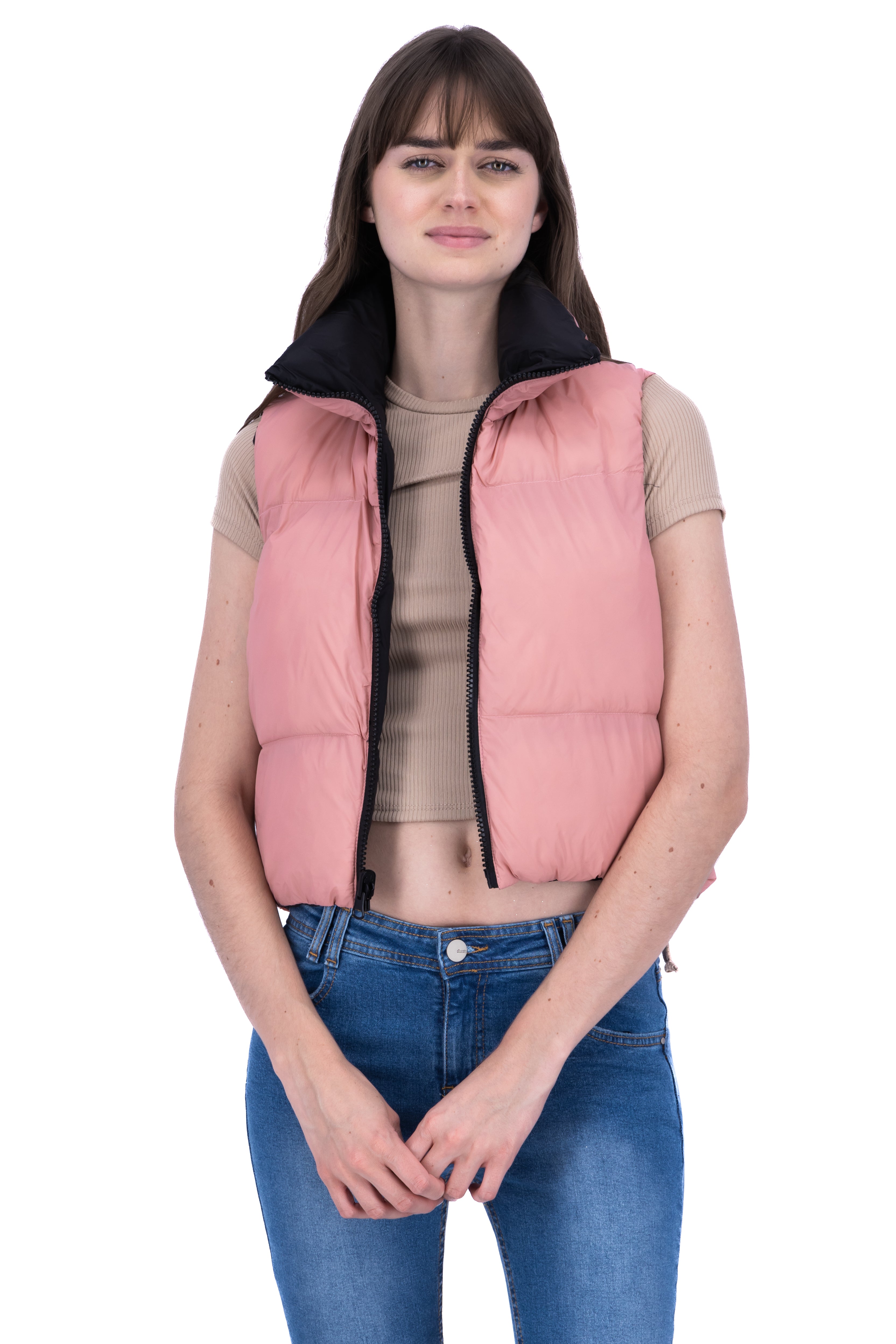 Chaleco puffer crop doble vista ROSA COMBO