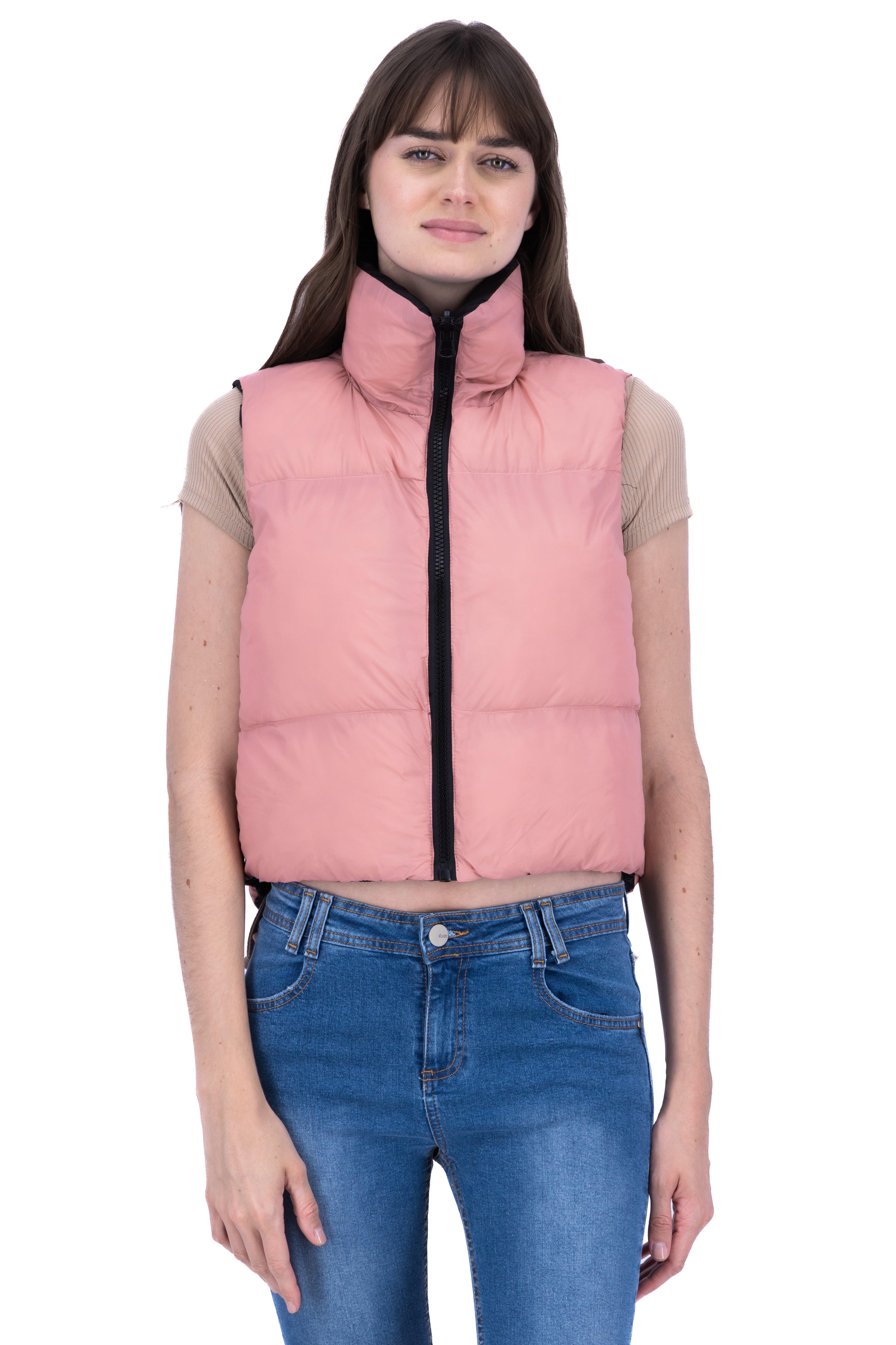 Chaleco puffer crop doble vista ROSA COMBO