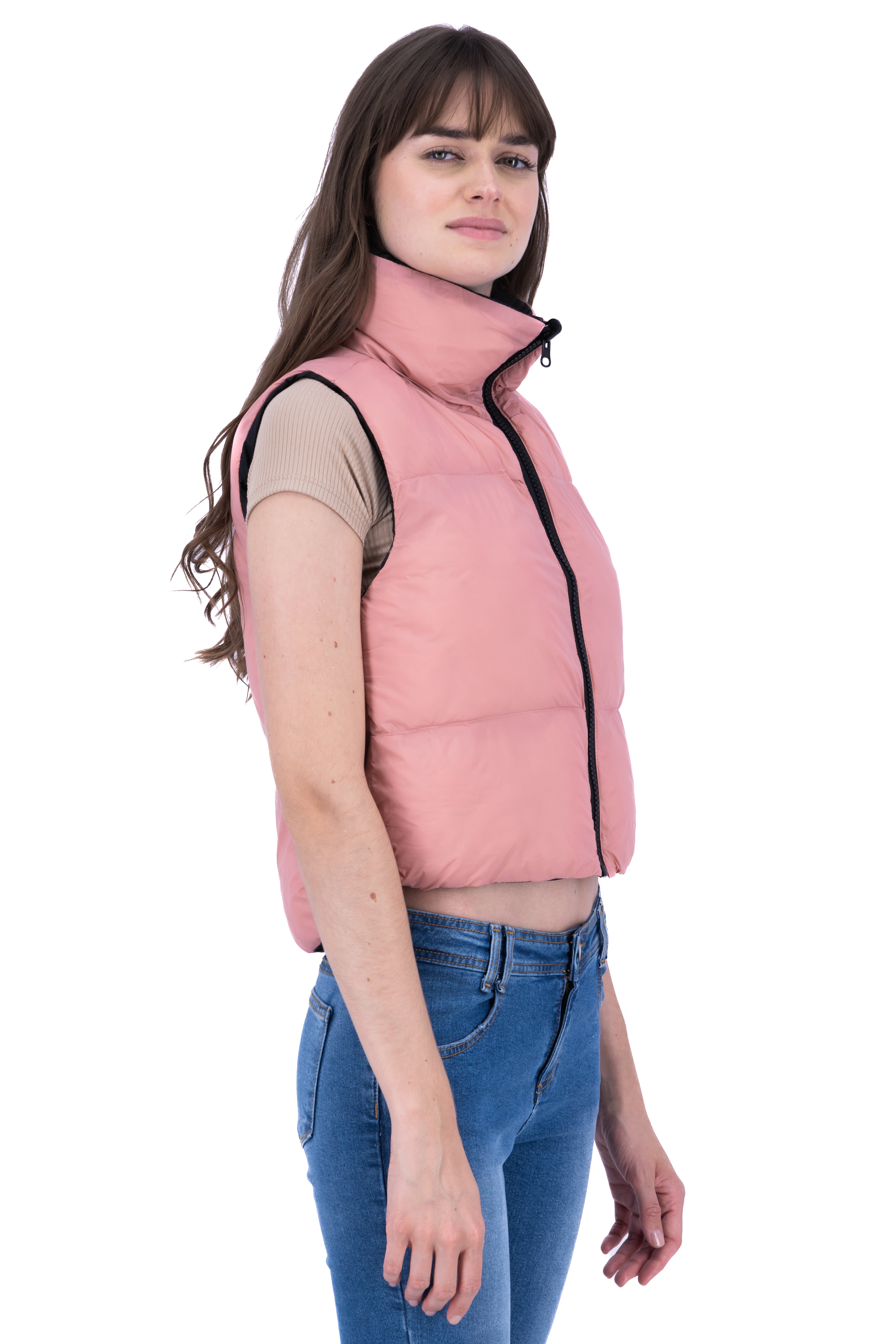 Chaleco puffer crop doble vista ROSA COMBO