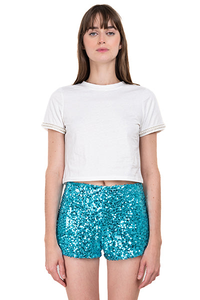 Crop Playera Perlas Mangas WHITE