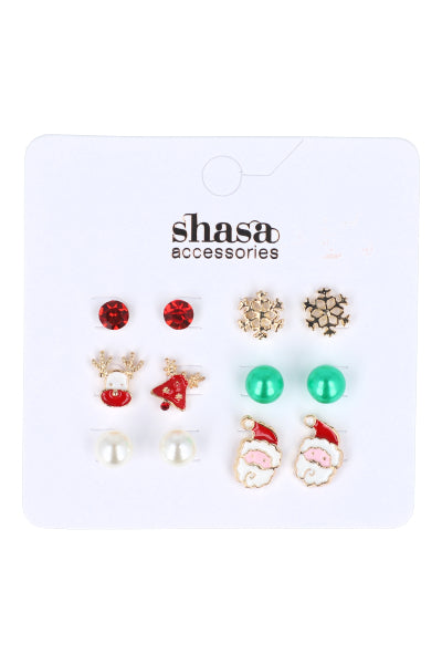 Set 6 Pares Aretes Navideños BLANCO