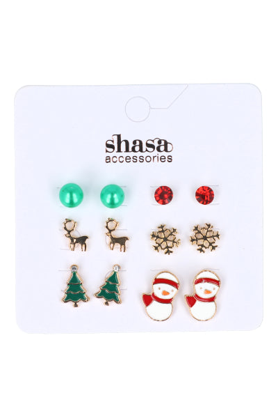 Set 6 Pares Aretes Navideños VERDE