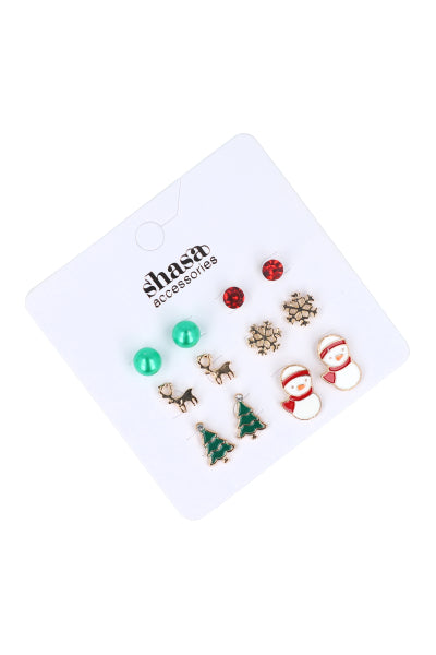 Set 6 Pares Aretes Navideños VERDE