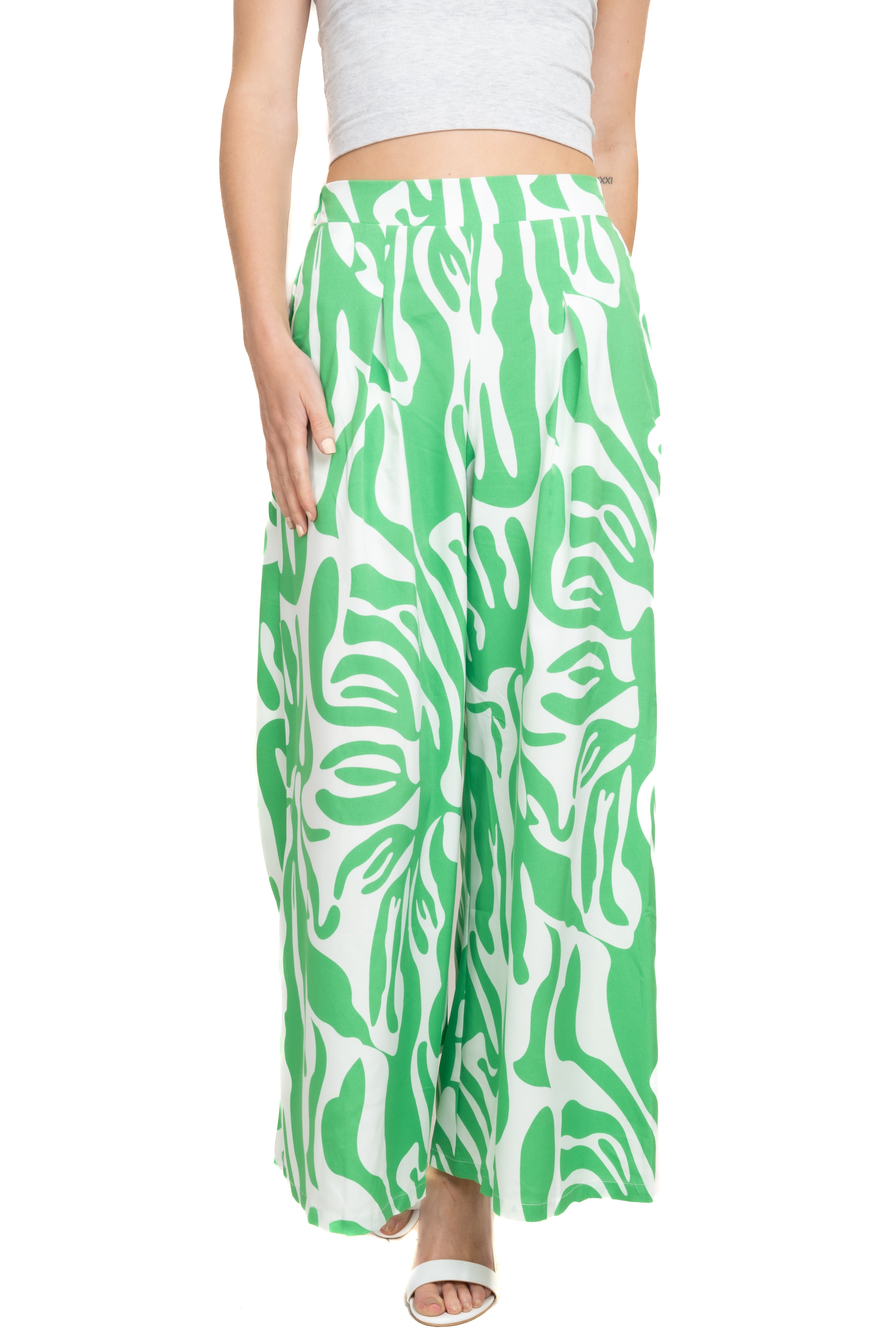 Pantalón super wide leg estampado VERDE COMBO