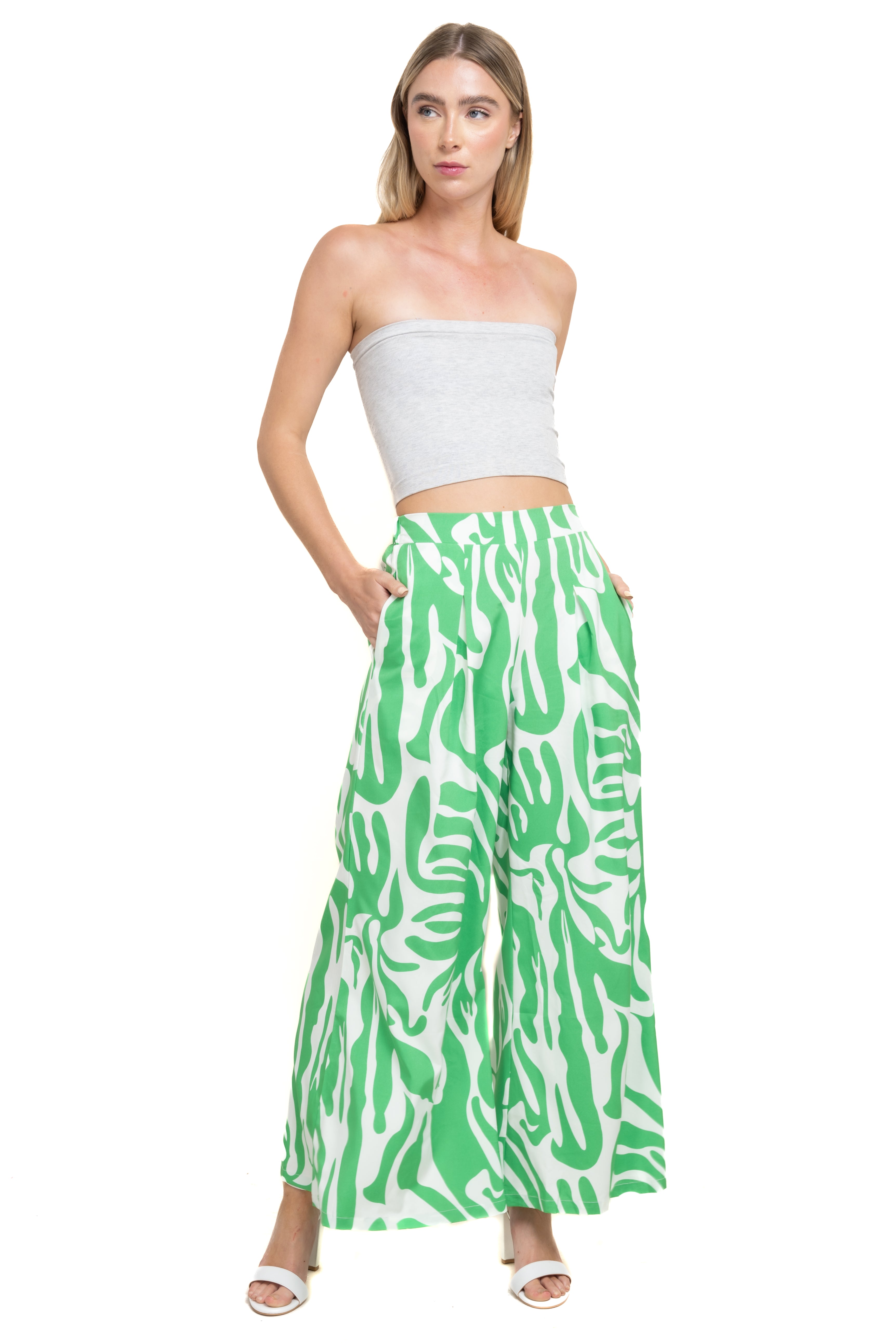 Pantalón super wide leg estampado VERDE COMBO