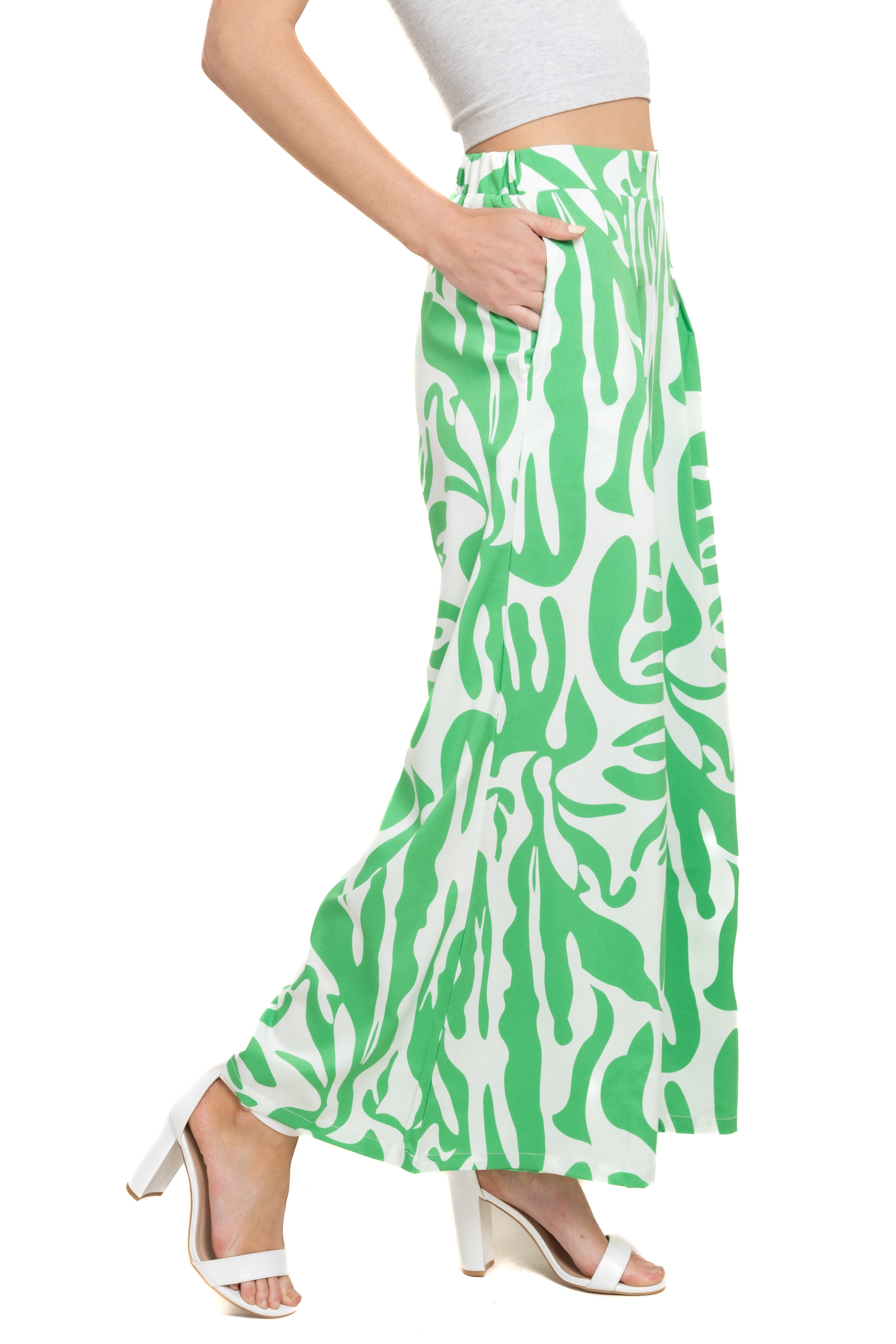 Pantalón super wide leg estampado VERDE COMBO