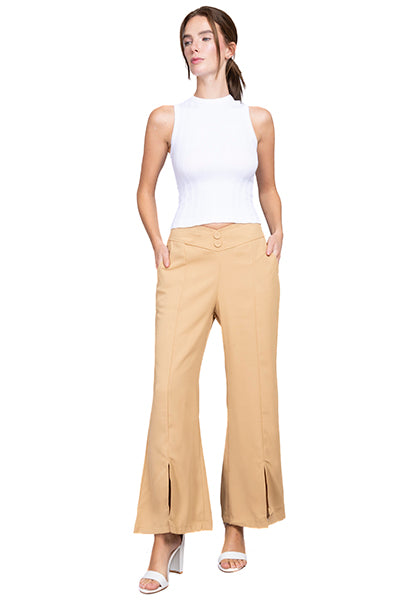 Pantalón Wide Leg Cintura V MOSTAZA