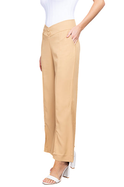 Pantalón Wide Leg Cintura V MOSTAZA