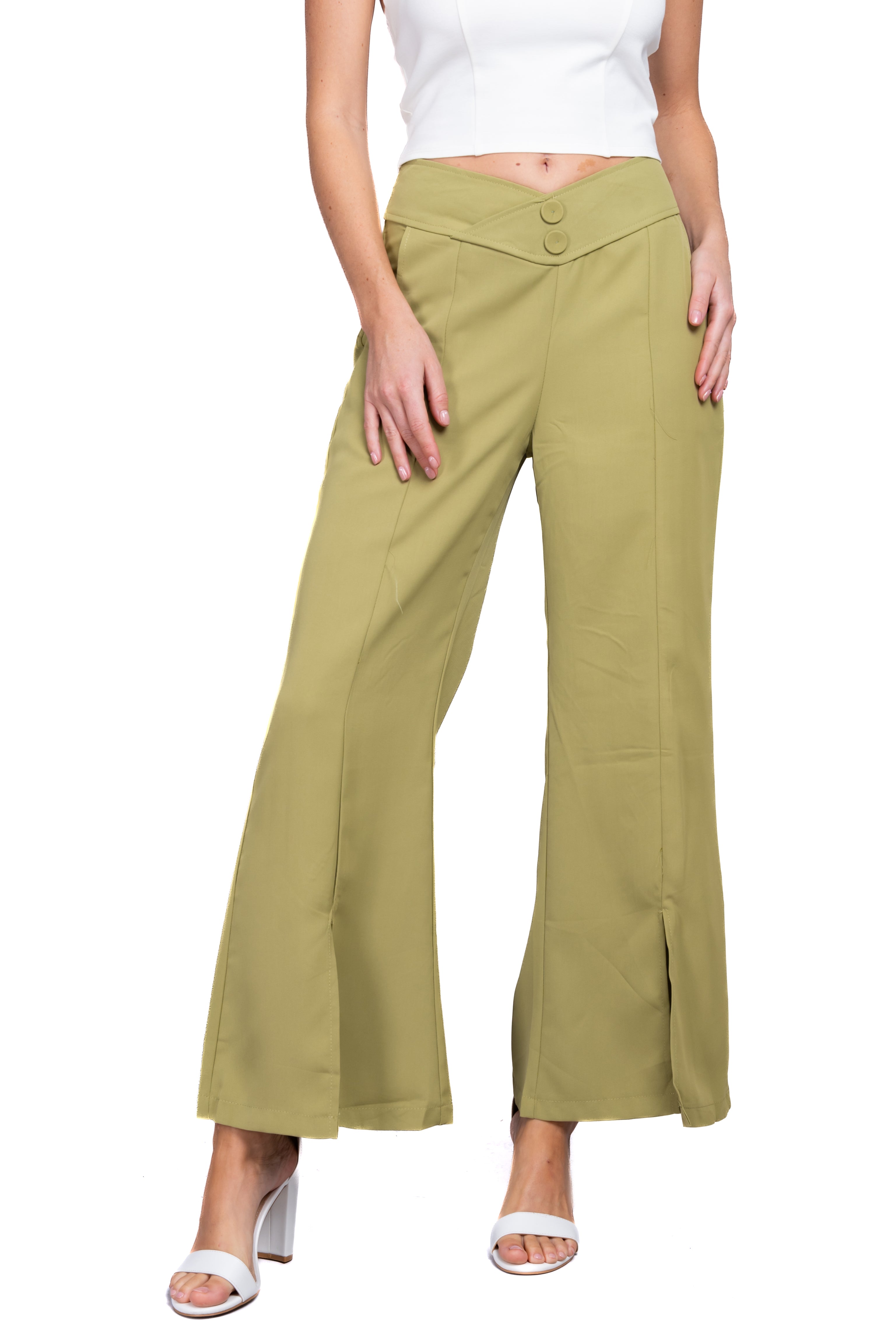 Pantalón Wide Leg Cintura V OLIVO