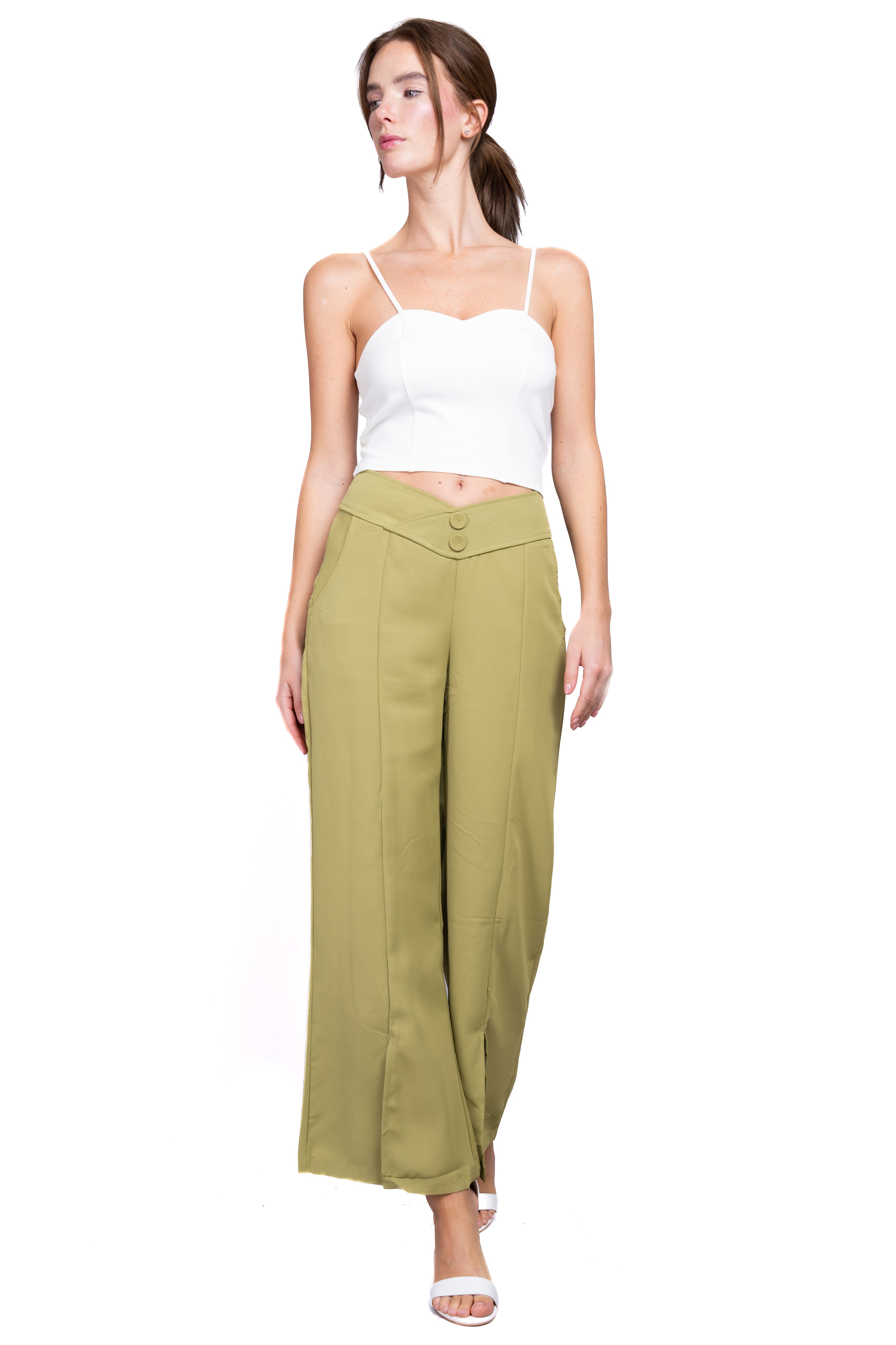 Pantalón Wide Leg Cintura V OLIVO