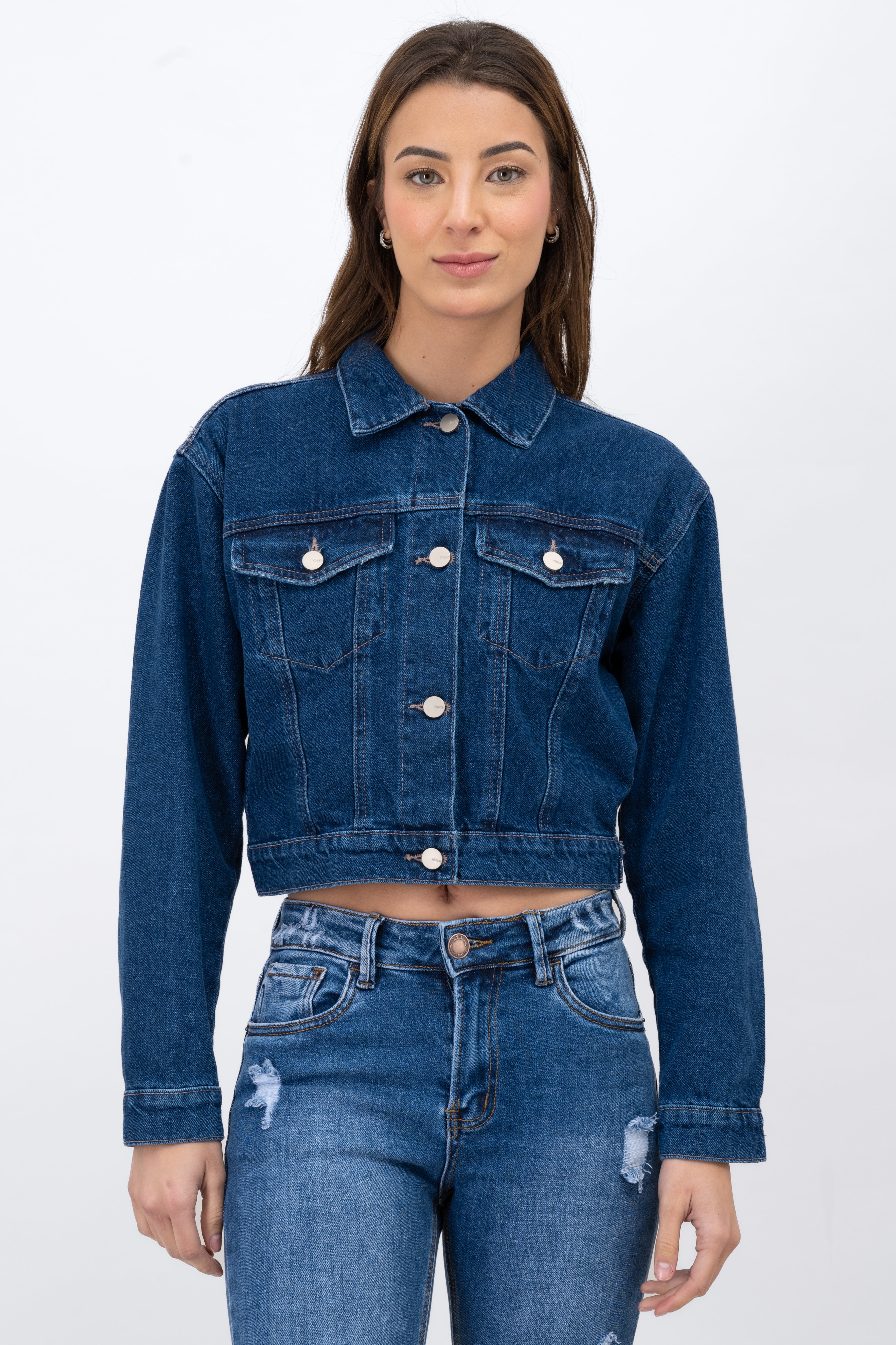 Denim Crop Chamarra Pockets Medium acid