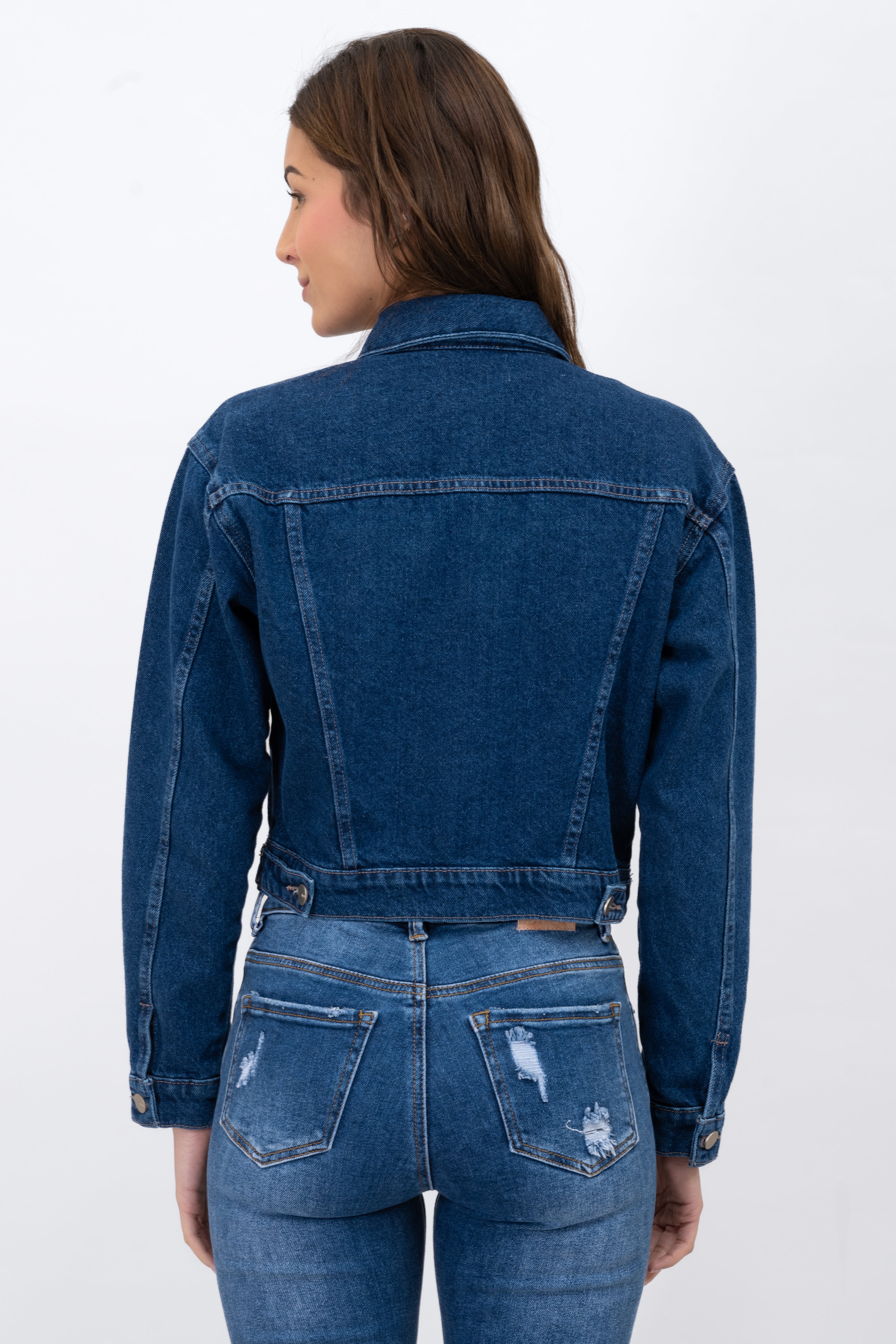 Denim Crop Chamarra Pockets Medium acid