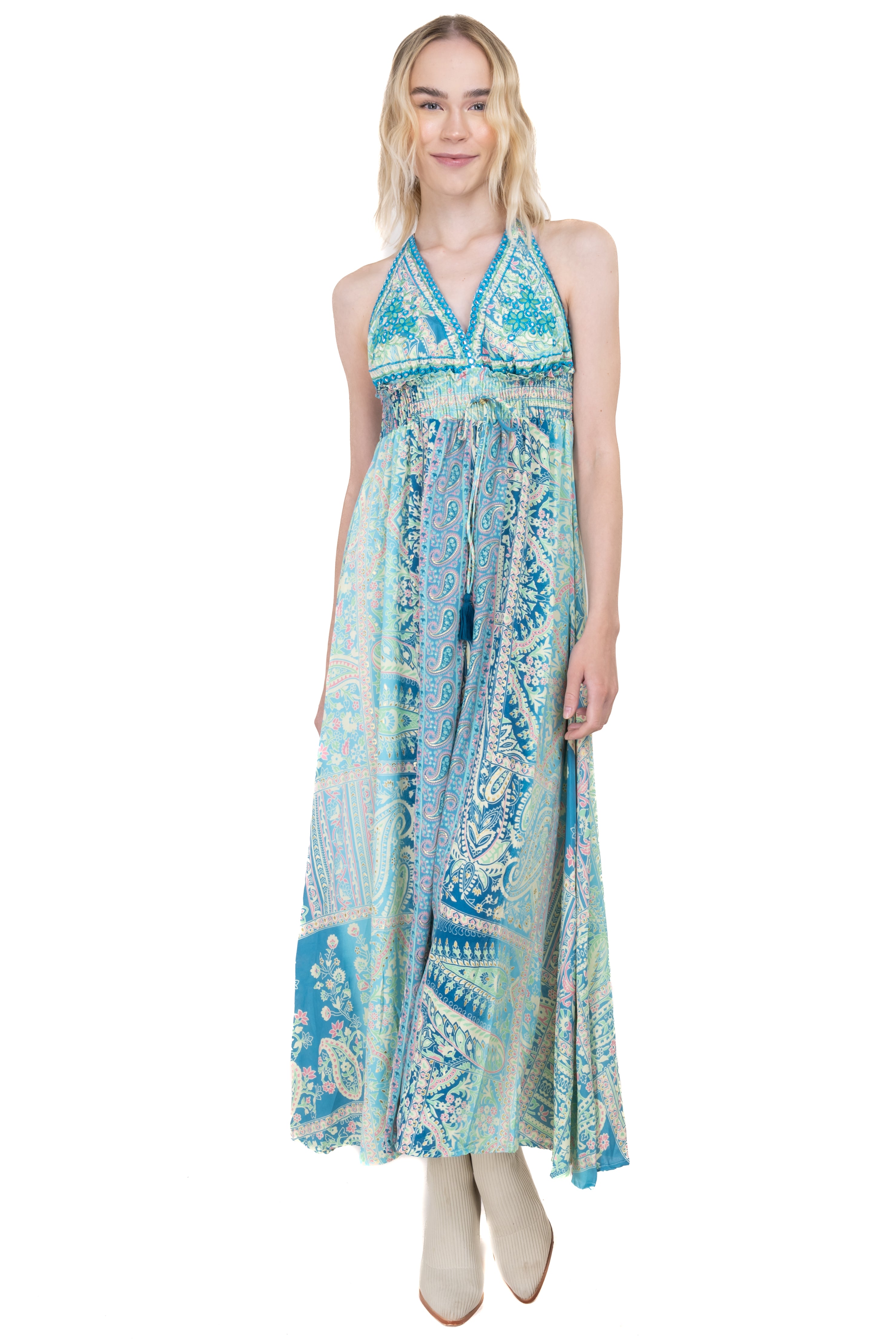 Vestido maxi estampado paisley TURQUESA