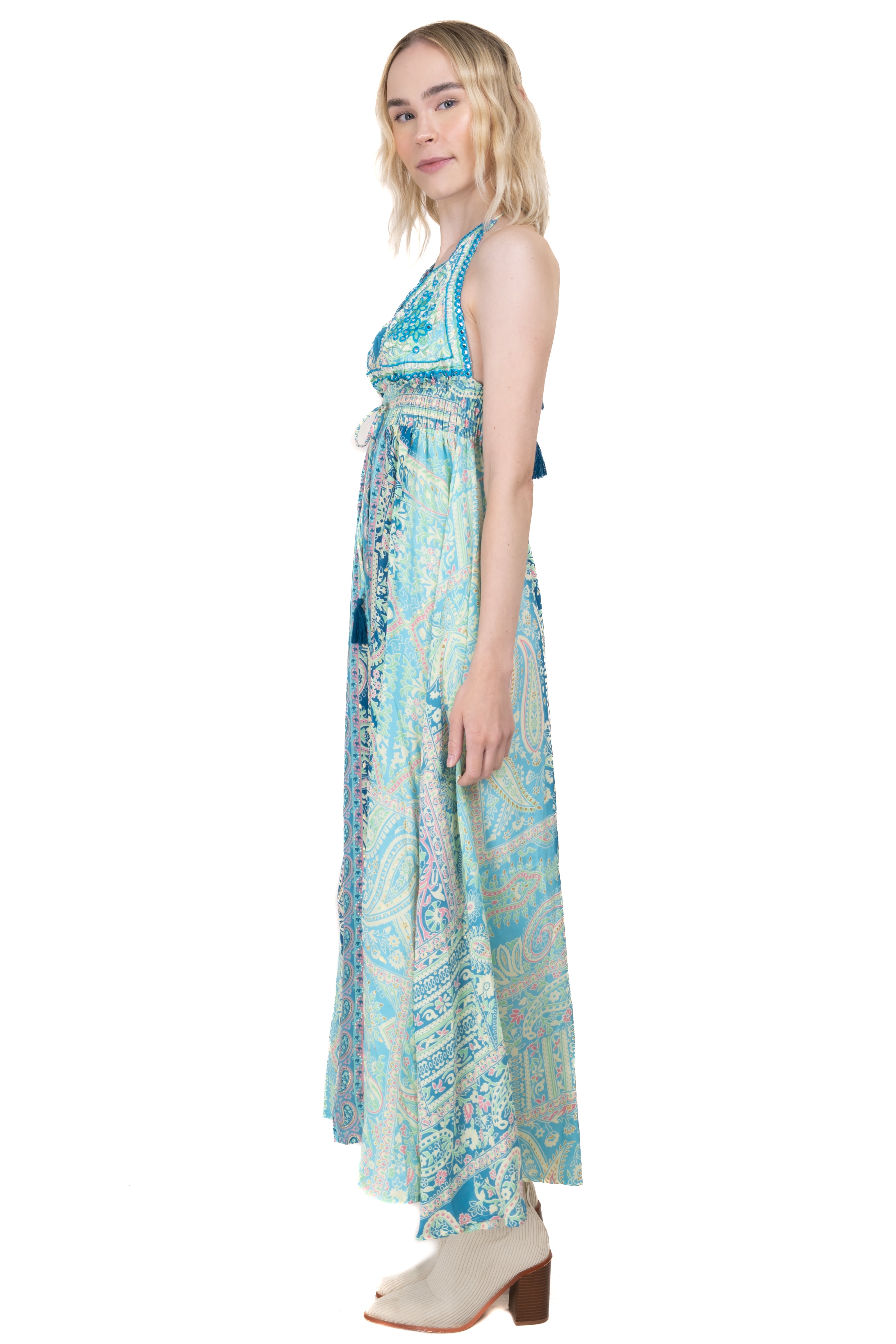 Vestido maxi estampado paisley TURQUESA