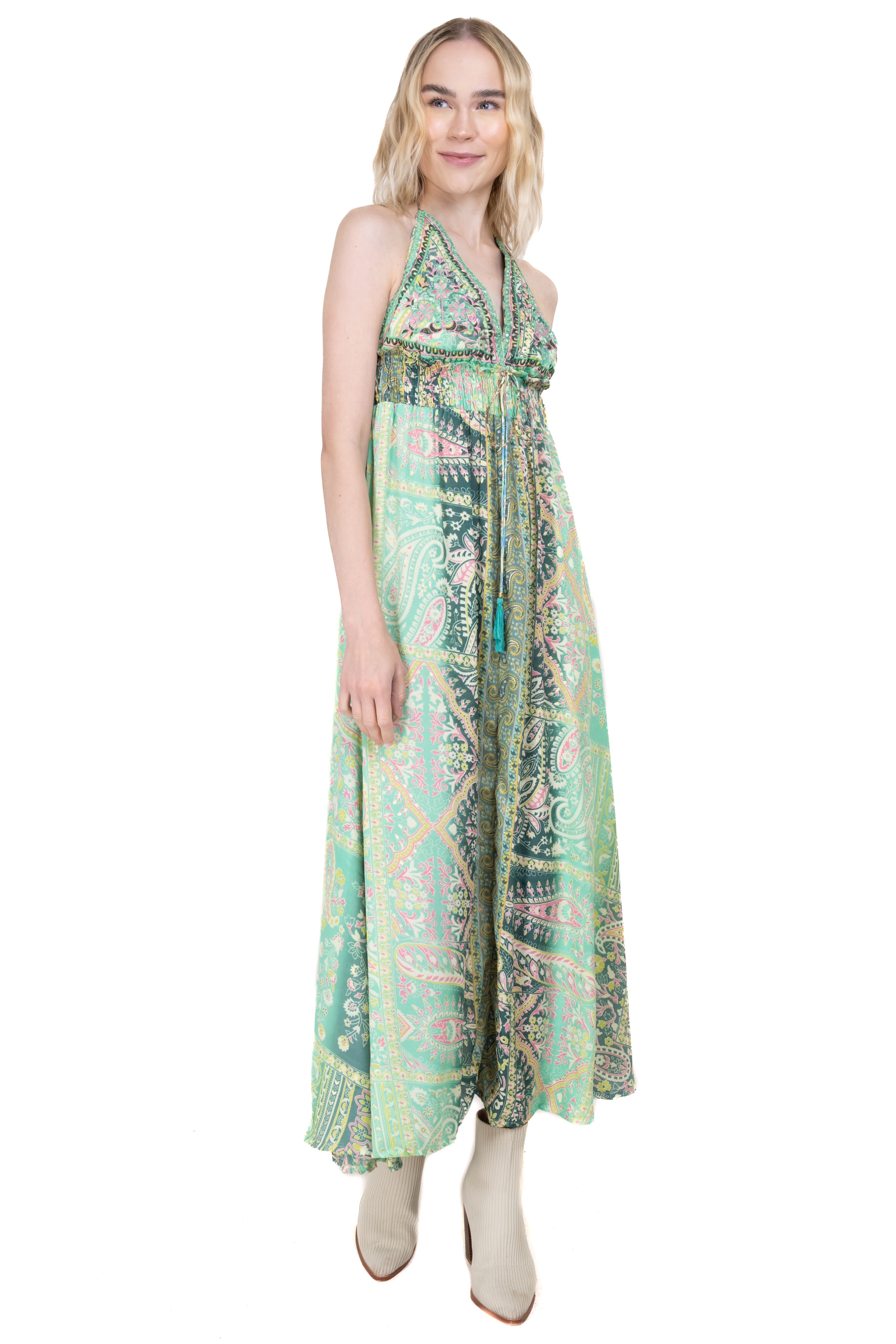 Vestido maxi estampado paisley VERDE